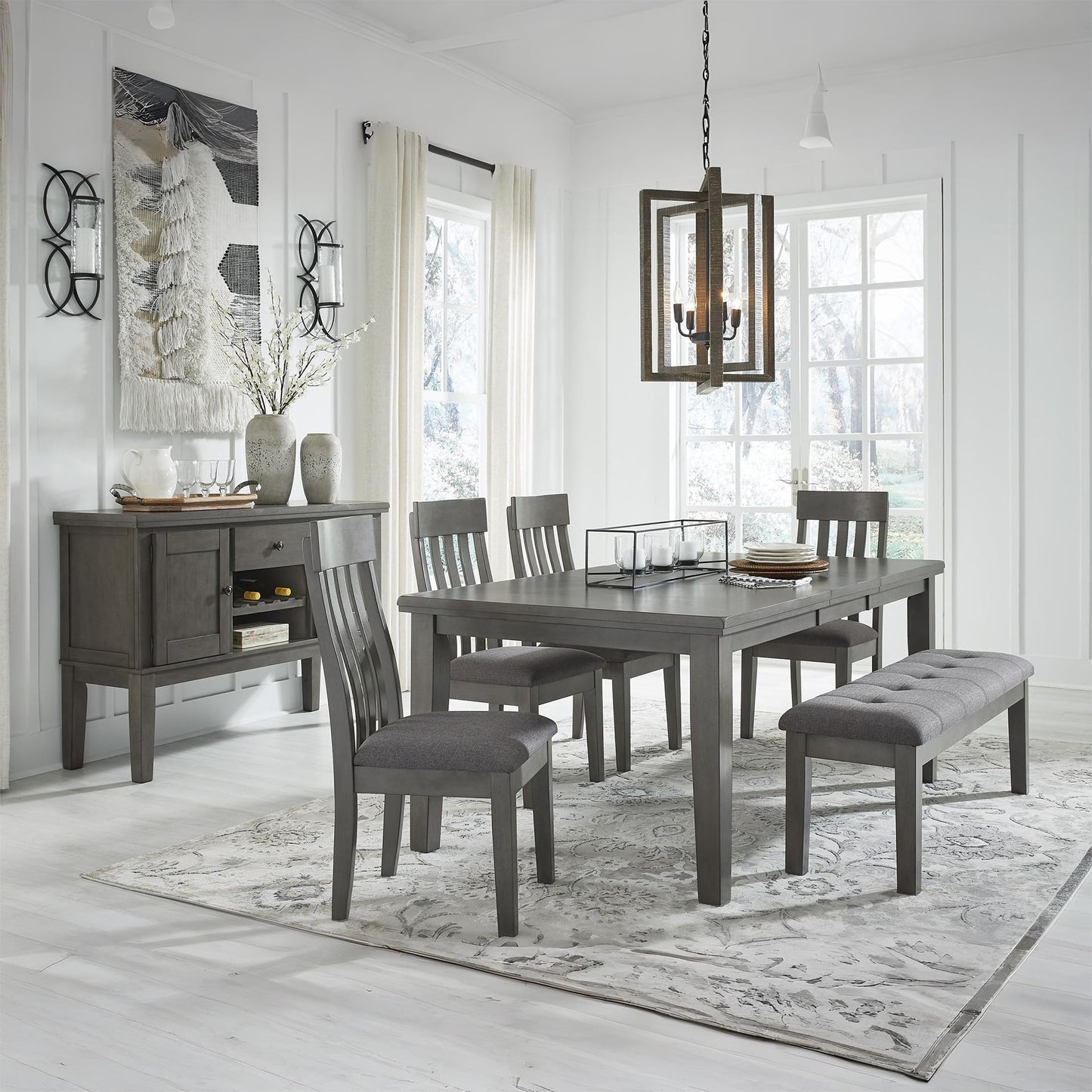Signature Design by Ashley Hallanden Modern Farmhouse Rectangular Dining Room Butterfly Extension Table with Self-Storing Leaf, Seats Up to 6, Wood, Dark Gray