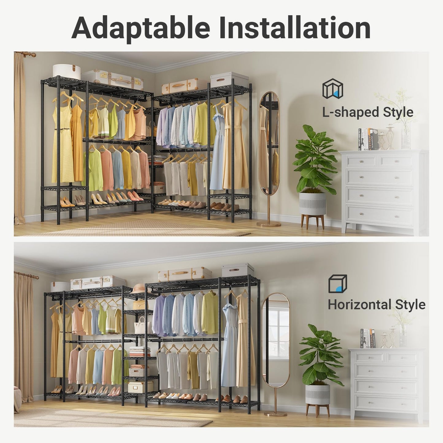 VIPEK X5 Extra Large Expandable Clothes Rack Adjustable from 7'8" to 10'5", Reach-in Closet Metal Clothing Racks Walk-in Freestanding Wardrobe Portable Closets, Black