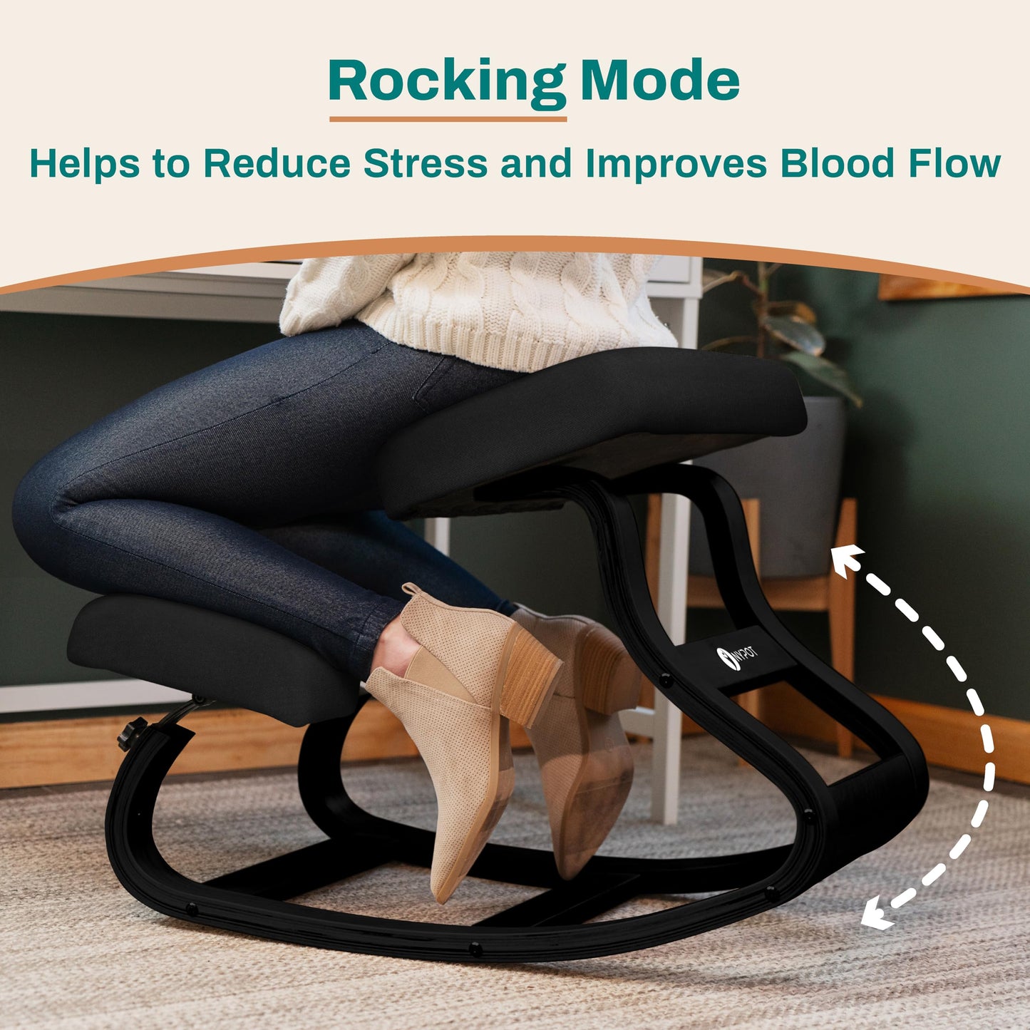 NYPOT Ergonomic Kneeling Chair with Adjustable Seats - Knee Chair for Posture Correction & Kneel Rocking Stool for Desk - Back Pain Relief and Support for Home and Office - Modern Total Black