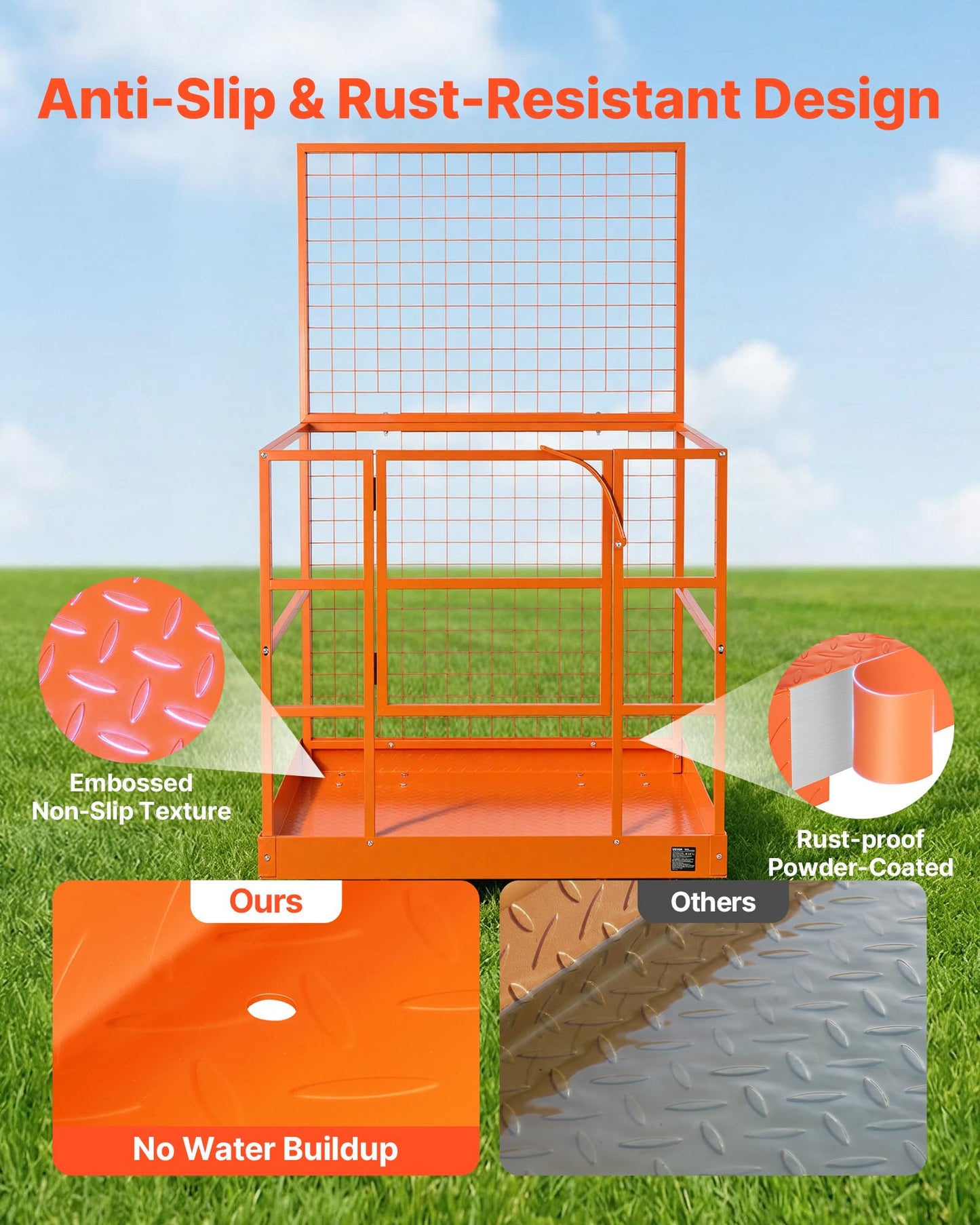 VEVOR Forklift Safety Cage, 48.2 x 45.2 Inch Heavy Duty Forklift Man Basket, 1400 lbs Capacity Collapsible Work Platform Lift Basket with Safety Harness & Lock, for Most Aerial Jobs Lifting Loader