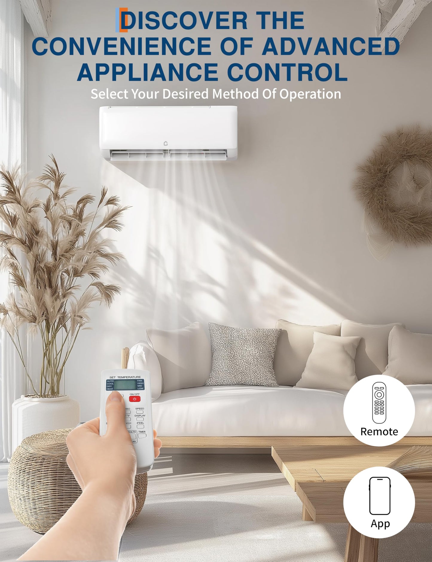 12000 Btu Mini Split AC Heating System, Wifi Enabled Mini Split Air Conditioner with 18.5 SEER2 Inverter, Heat Pump, 208-230V for Rooms Up to 750 Sq. Ft, White