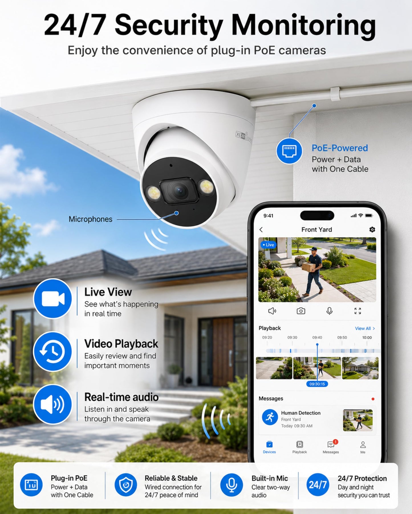 Swann AdvancedX™ Wired 5MP NVR Security System, 8 Channel, 4 Dome 3K Cameras, 1TB Storage, White, 24/7 Recording