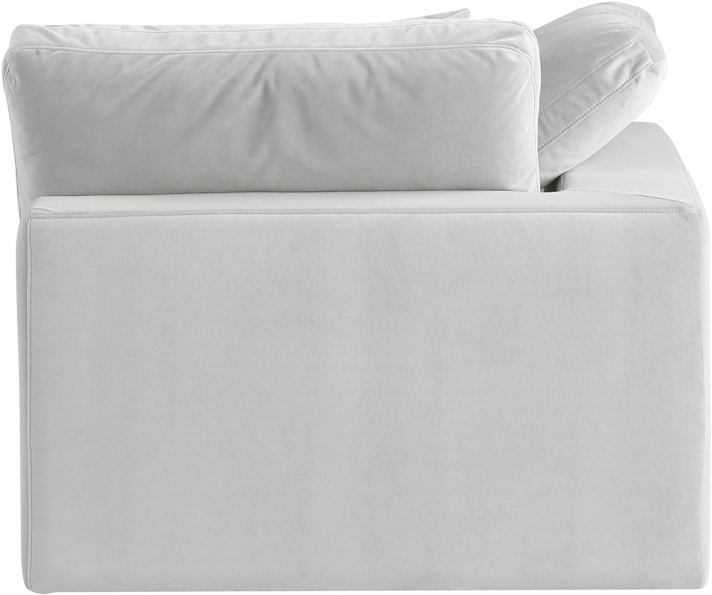 Meridian Furniture 189Cream-Corner Comfy Collection Modern | Contemporary Velvet Upholstered Corner Chair, Soft Cream Velvet, Down Feather Cushions, 40" W x 40" D x 34.5" H, Cream