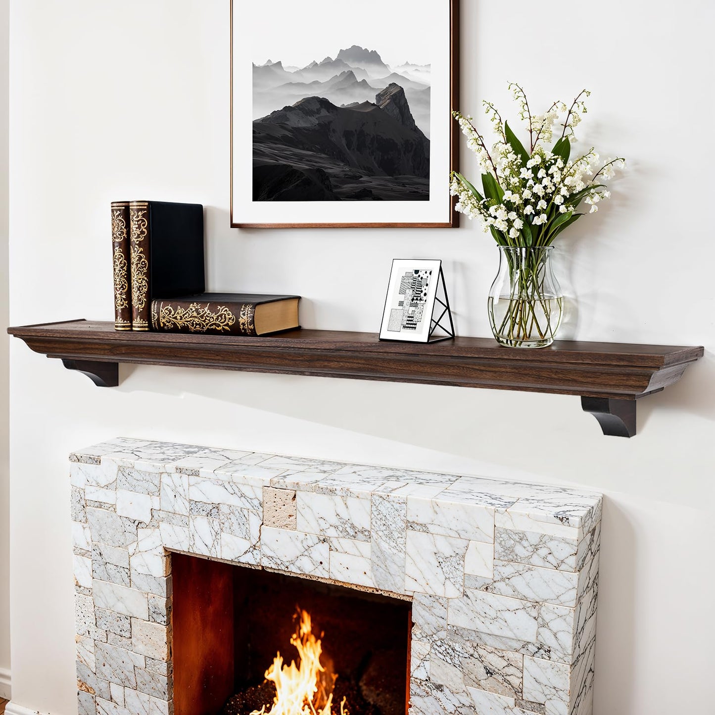 LXWZHK 72 Inch Fireplace Mantel Shelf with Corbels, Rustic Floating Shelf for Wall, Wooden Fireplace Mantle for TV Mounting & Living Room, Brown