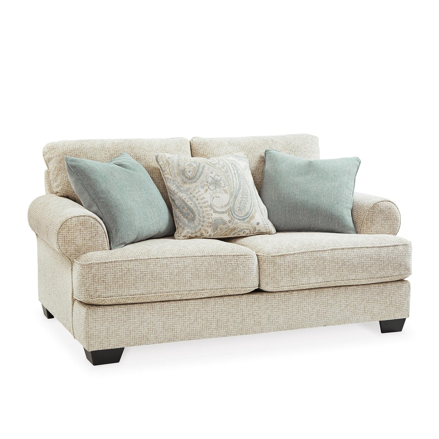 Signature Design by Ashley Monaghan Vintage Loveseat with Accent Pillows, Reversible Cushions and Rolled Arms, Beige