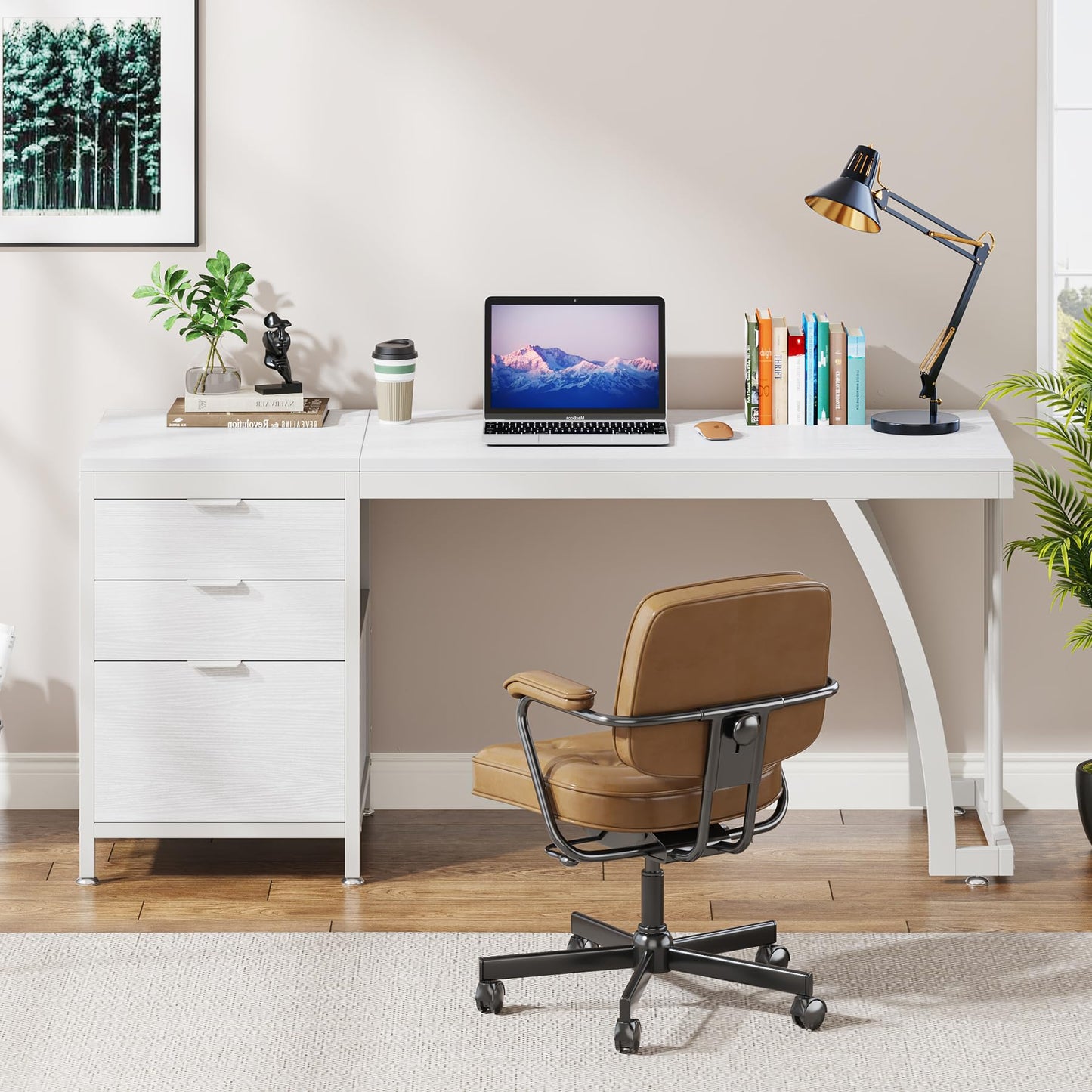 Tribesigns Computer Desk with 3 Drawers, 59-Inch PC Desk with Reversible Drawers, Industrial Study Writing Table Workstation with File Storage for Home Office, White