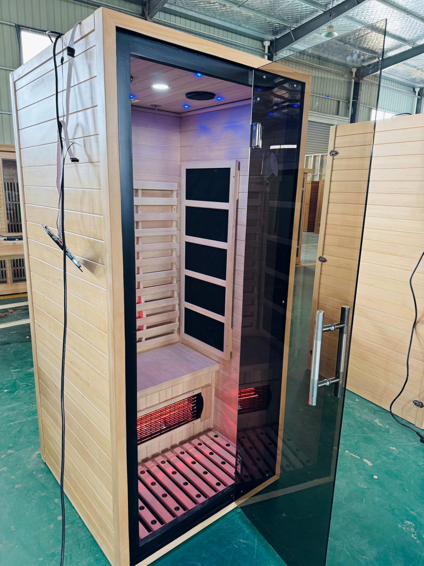Modern Infrared Sauna with Glass Door, Wood Frame, LED Display, Carbon Fiber Heating Panel, Indoor Home Spa for Personal Use