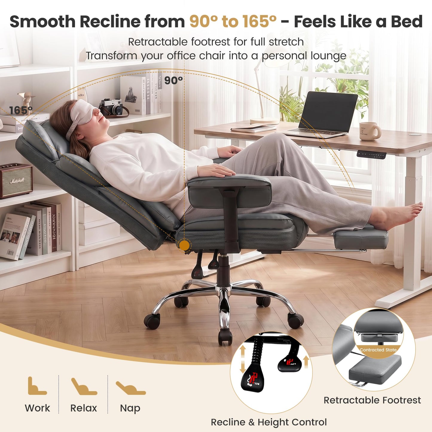Stella Mia Big and Tall Office Chair, Heavy Duty Ergonomic Executive Computer Chair with Adjustable Arms and Wide Seat, PU Leather High Back for Heavy People, Gray 2 Pack