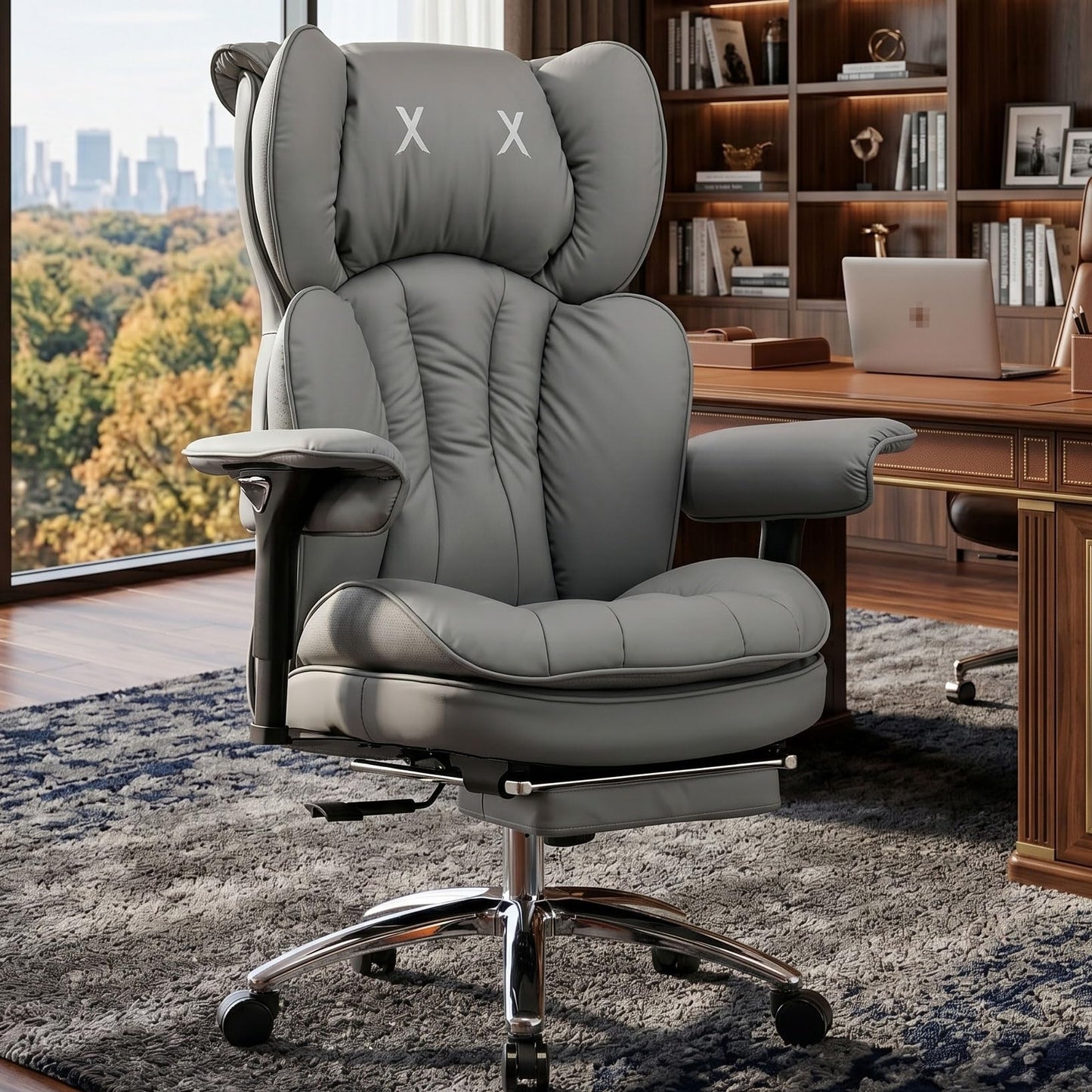 Efomao Big and Tall Desk Chair 400lbs, 22" Extra Wide Executive Office Chair with 3D Armrests & Footrest, Ergonomic Heavy Duty Chair, Light Grey