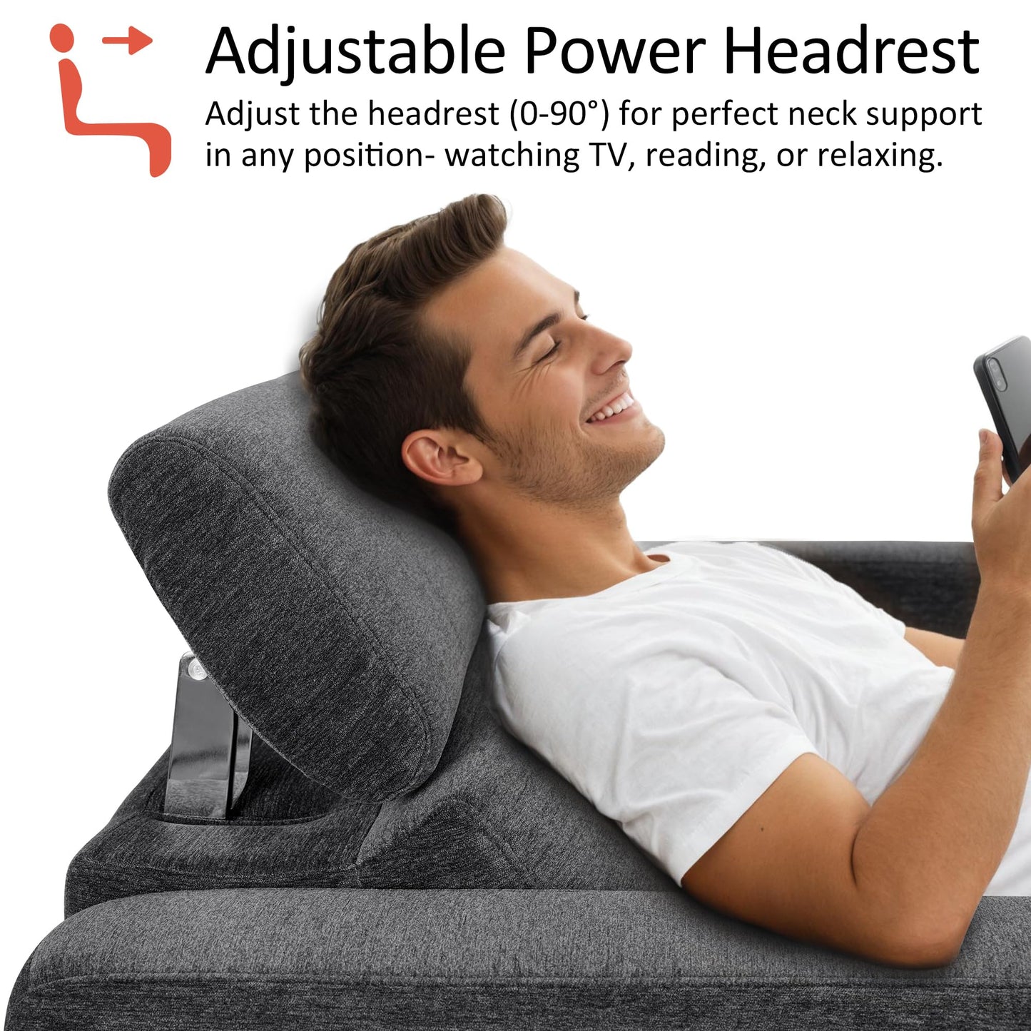 MCombo Zero Wall Recliner Chair, Wall Hugger Power Recliner Chair with Adjustable Headrest, High Wood Leg, USB & Type C Dual Charge Ports, for Living Room, Small Spaces, HL128 (Textile, Dark Grey)