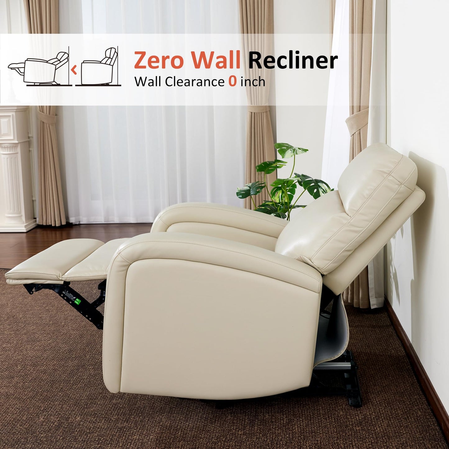MCombo Zero Wall Recliner Chair, Power Wall Hugger Recliner with USB & Type-C Dual Charge Ports, for Small Space, Living Room, RV PR644 (Beige)