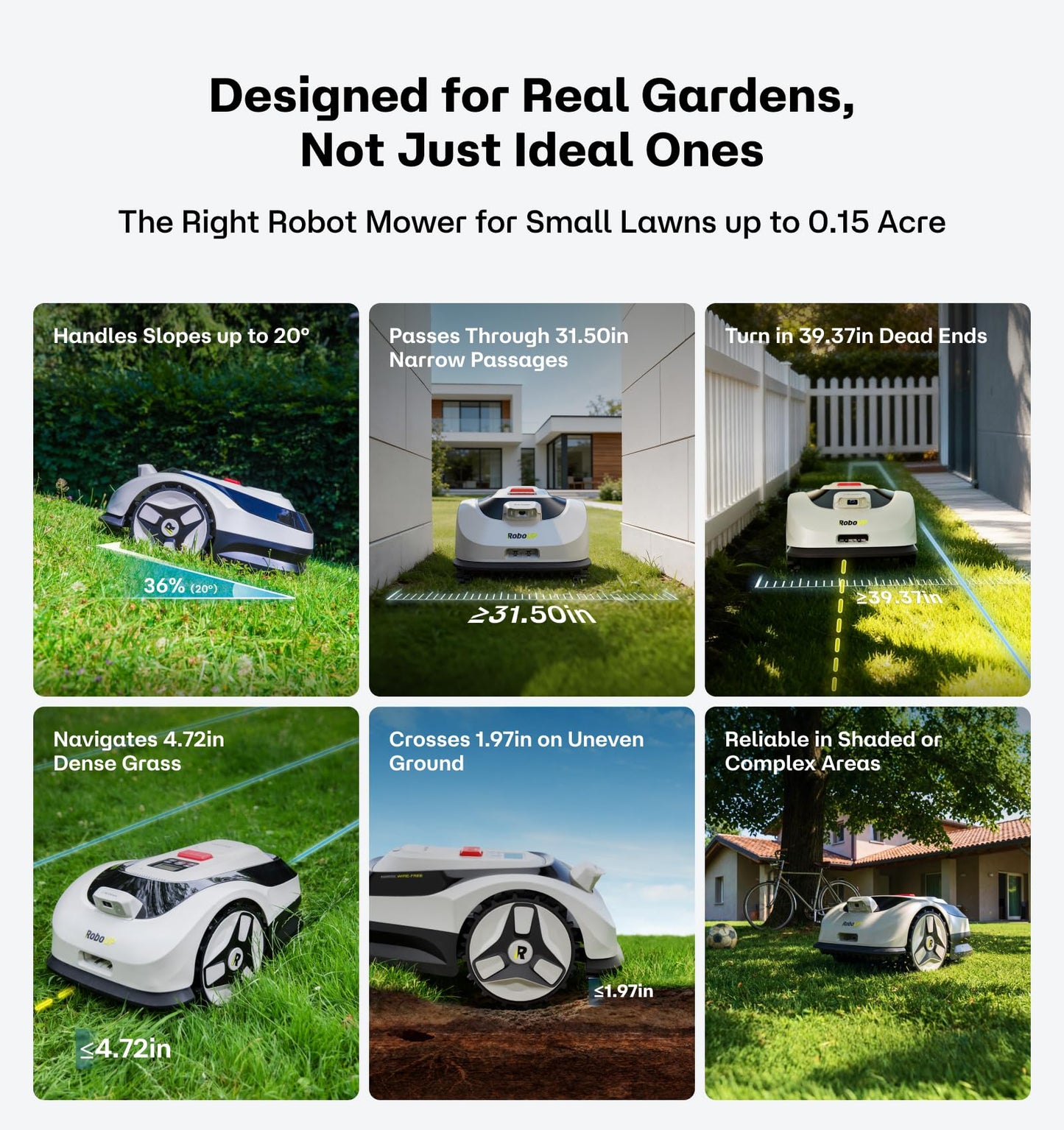 Raccoon 2 SE Wire Free Robot Lawn Mower, No RTK for Max. 0.15 Acre Lawn Area, 1.18"–3.15” Cutting Height, Intelligent AI Robotic Lawn Mower with 5Ah Fast-Charging Battery Robot Mower for Small Lawns