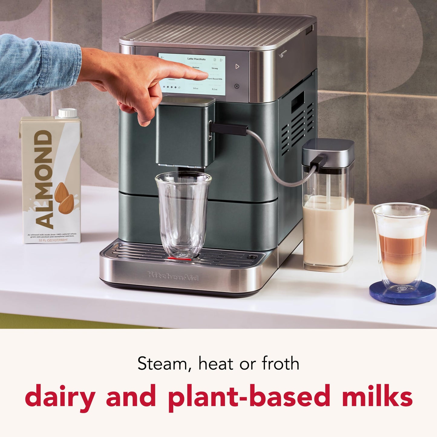 KitchenAid Fully Automatic Espresso Machine KF8 with Milk Attachment & Plant Based Milk Options, KES8558JP, Juniper