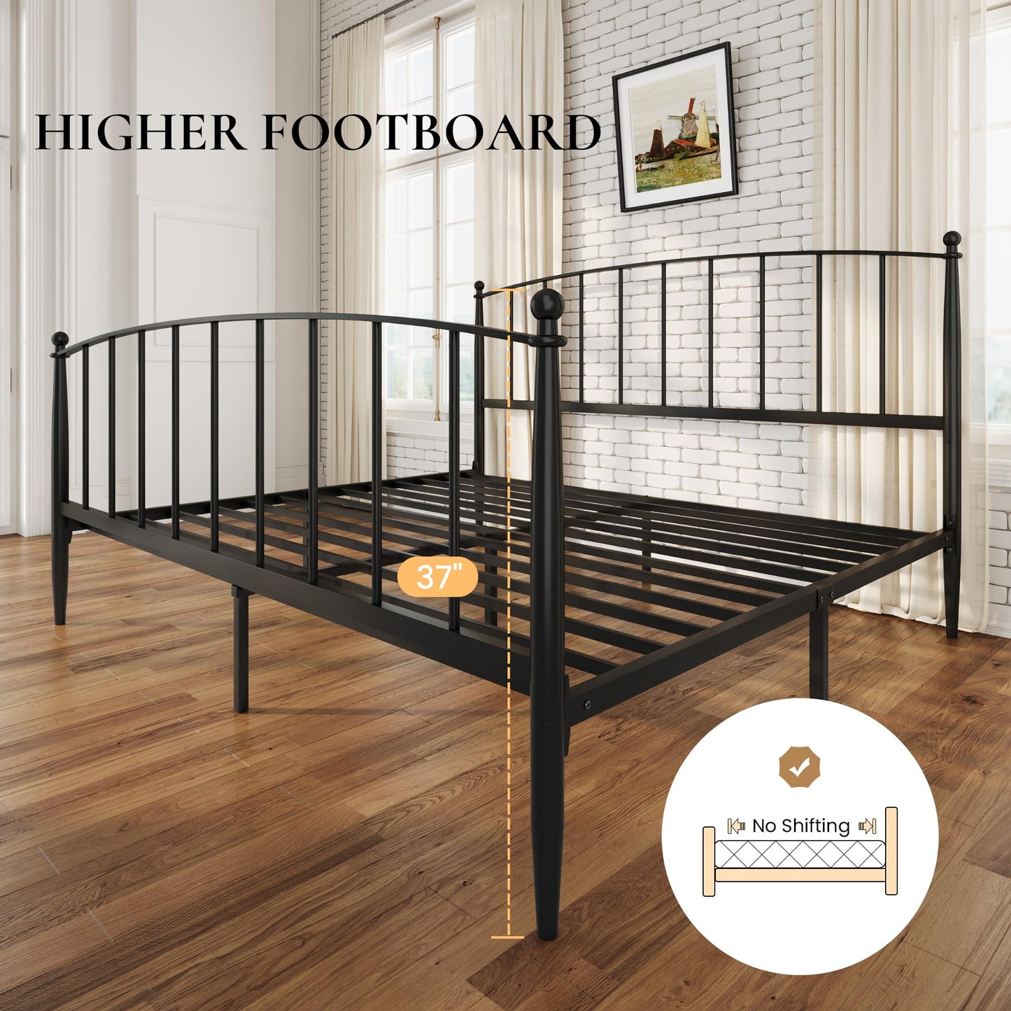 SHA CERLIN King Size Metal Platform Bed Frame with Victorian Style Iron-Art Headboard and Footboard, Easy Assembly, No Box Spring Needed, Black
