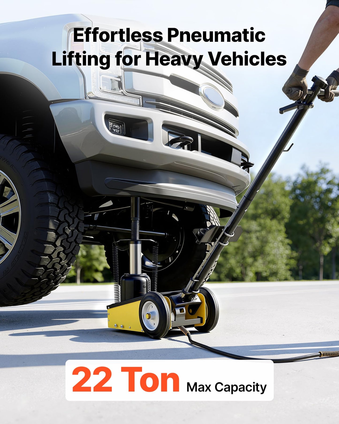 VEVOR 22 Ton Air Hydraulic Floor Jack Trucks Heavy Duty Steel Racing Floor Jack with Single Piston Quick Lift Pump & Extension Posts & Extension Posts, Air Pneumatic Jacks for SUVs, Pickups