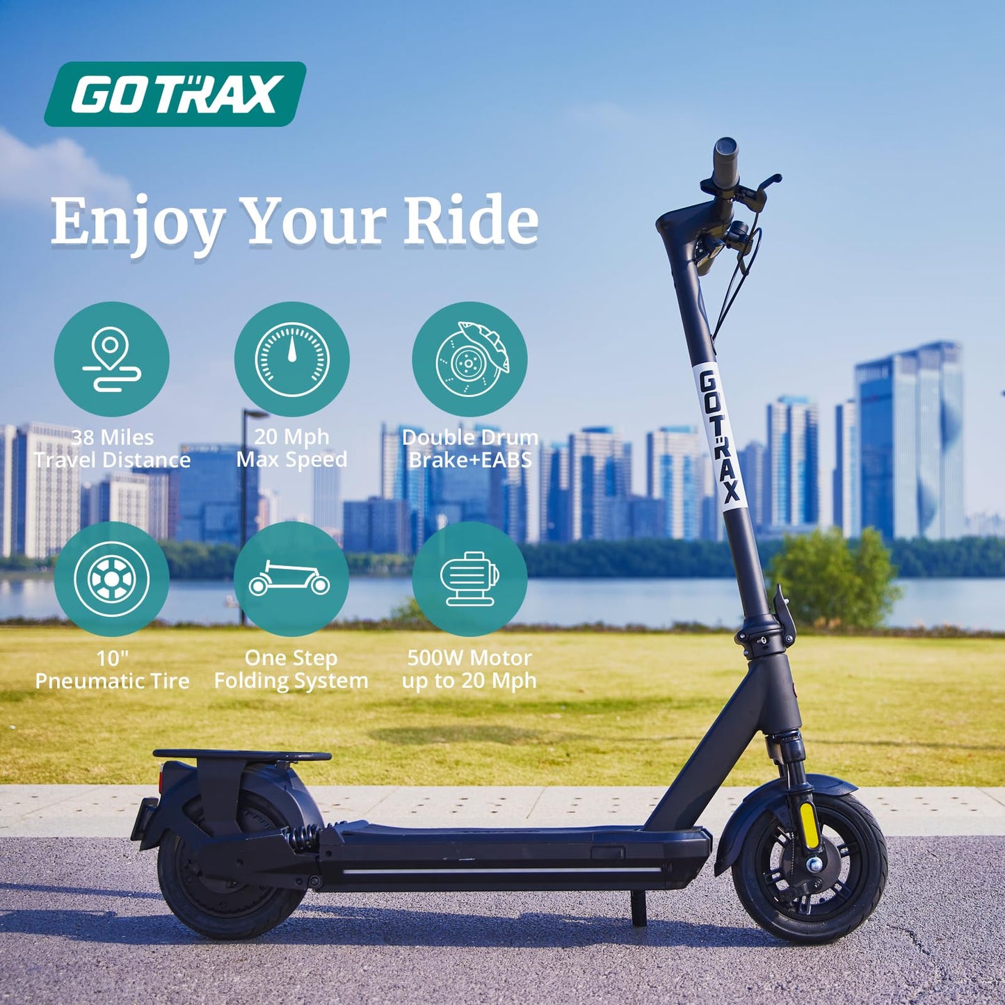 Gotrax ECLIPSE ULTRA Electric Scooter for Adults, Max 38 Mile & 20Mph by 500w Motor, 10" Tire, Bright Headlight Taillight, Aluminum Alloy Frame & Cruise Control, Foldable Escooter for Commute