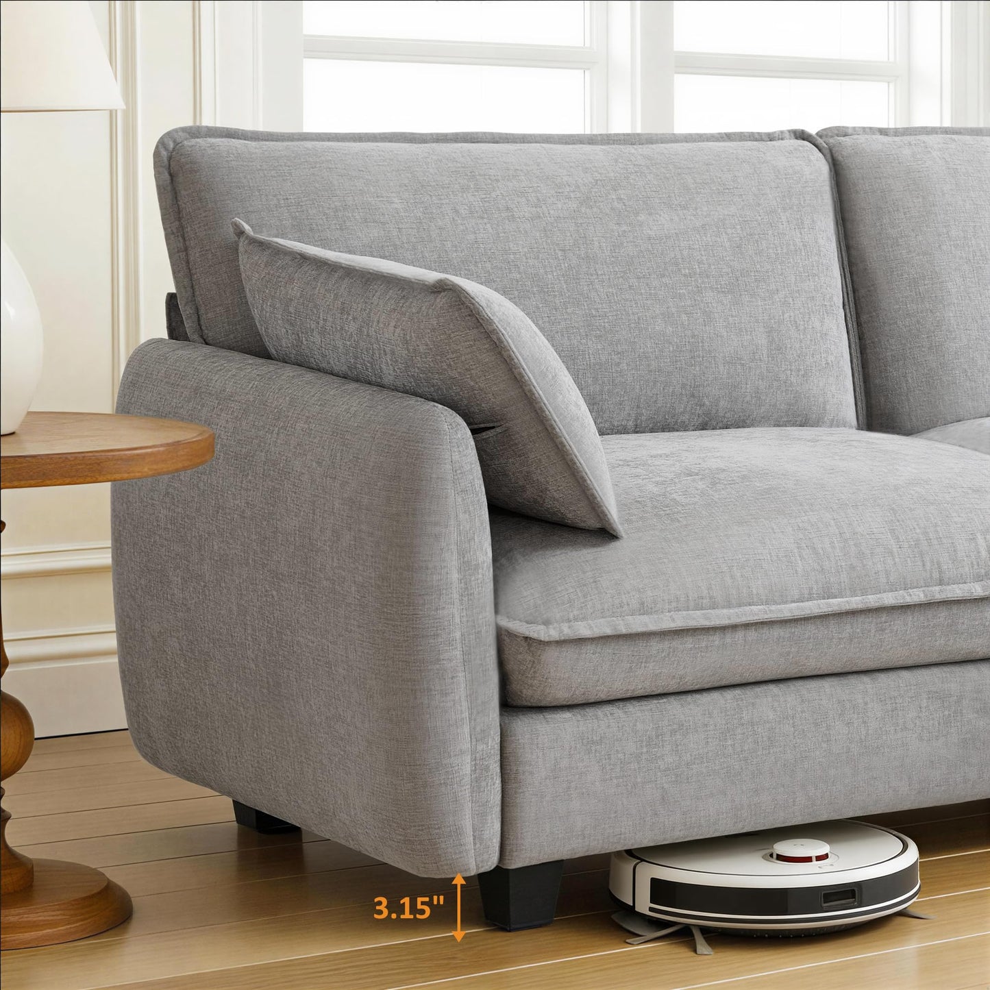 MCombo 82" Oversized Cloud Sectional Couch, Sectional Sofa with FSC Certified, Loveseat Couch with Ottoman for Living Room, Chenille S0701 (Grey)