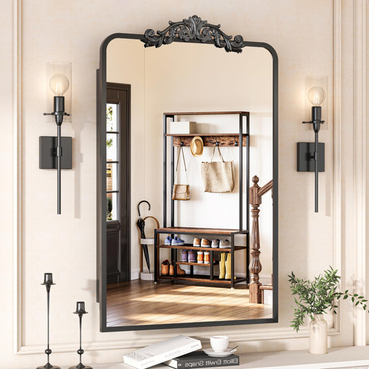 Batuso 35"x24" Bathroom Medicine Cabinet with Vintage Arched Mirror - All-Metal Black Medicine Cabinets with Hand-Painted Aluminum Door Frame, 2 Stable & Removable Shelves, Black