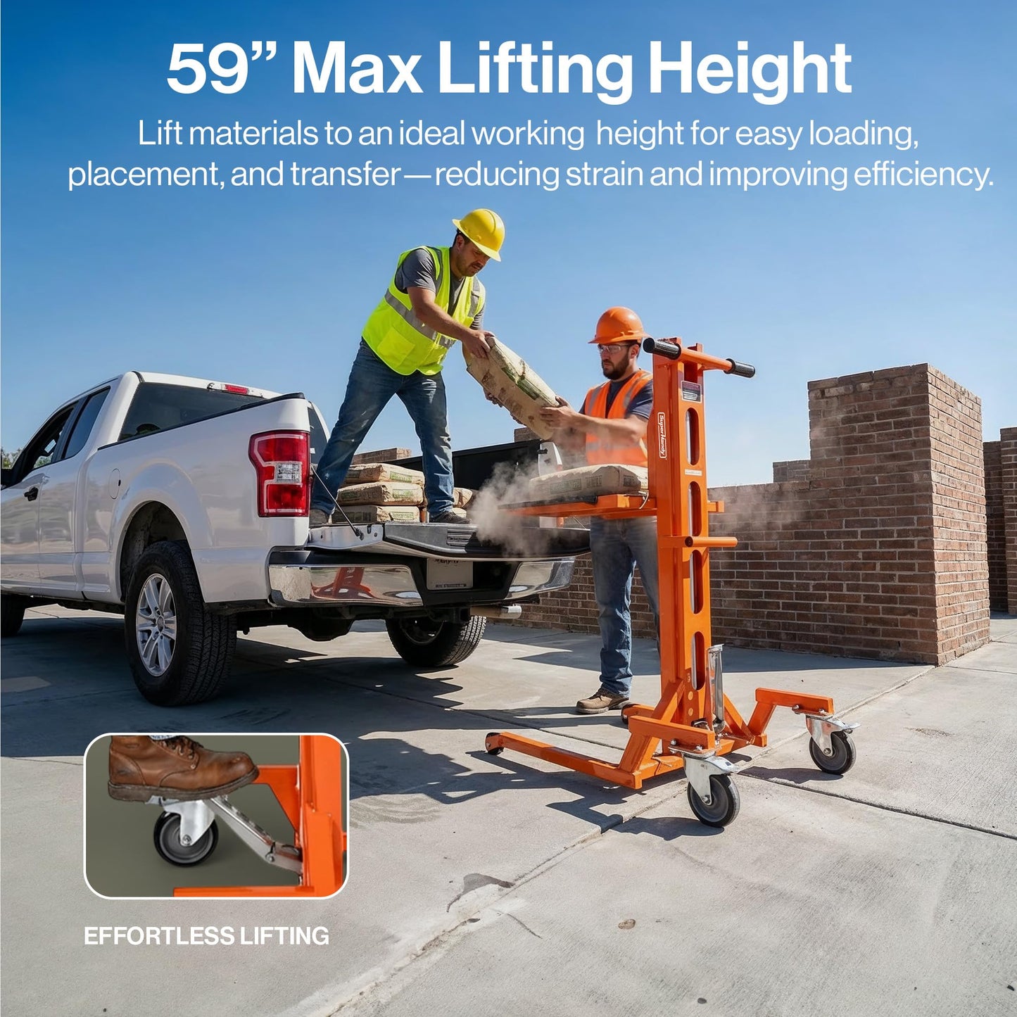 SuperHandy Hydraulic Material Lift Stacker, Portable Forklift – 550 lbs Capacity, 59" Max Lift Height, Disassembles for Transport, with 6" PU Wheels & Mechanical Brakes