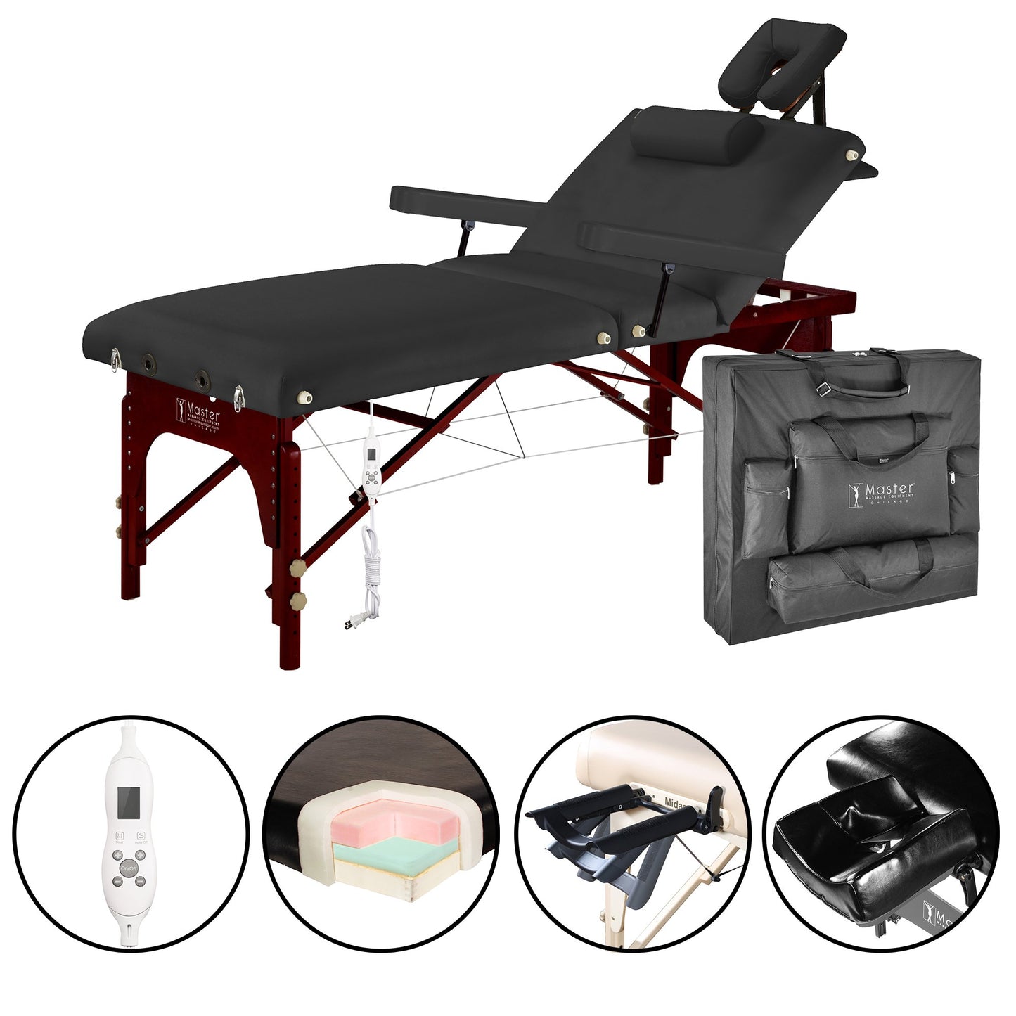 Master Massage 31" Montclair Salon Spa Beauty Therma Top Best Portable Massage Table Bed Couch Package with Deluxe Adjustable Headrest- Black Color with Memory Foam