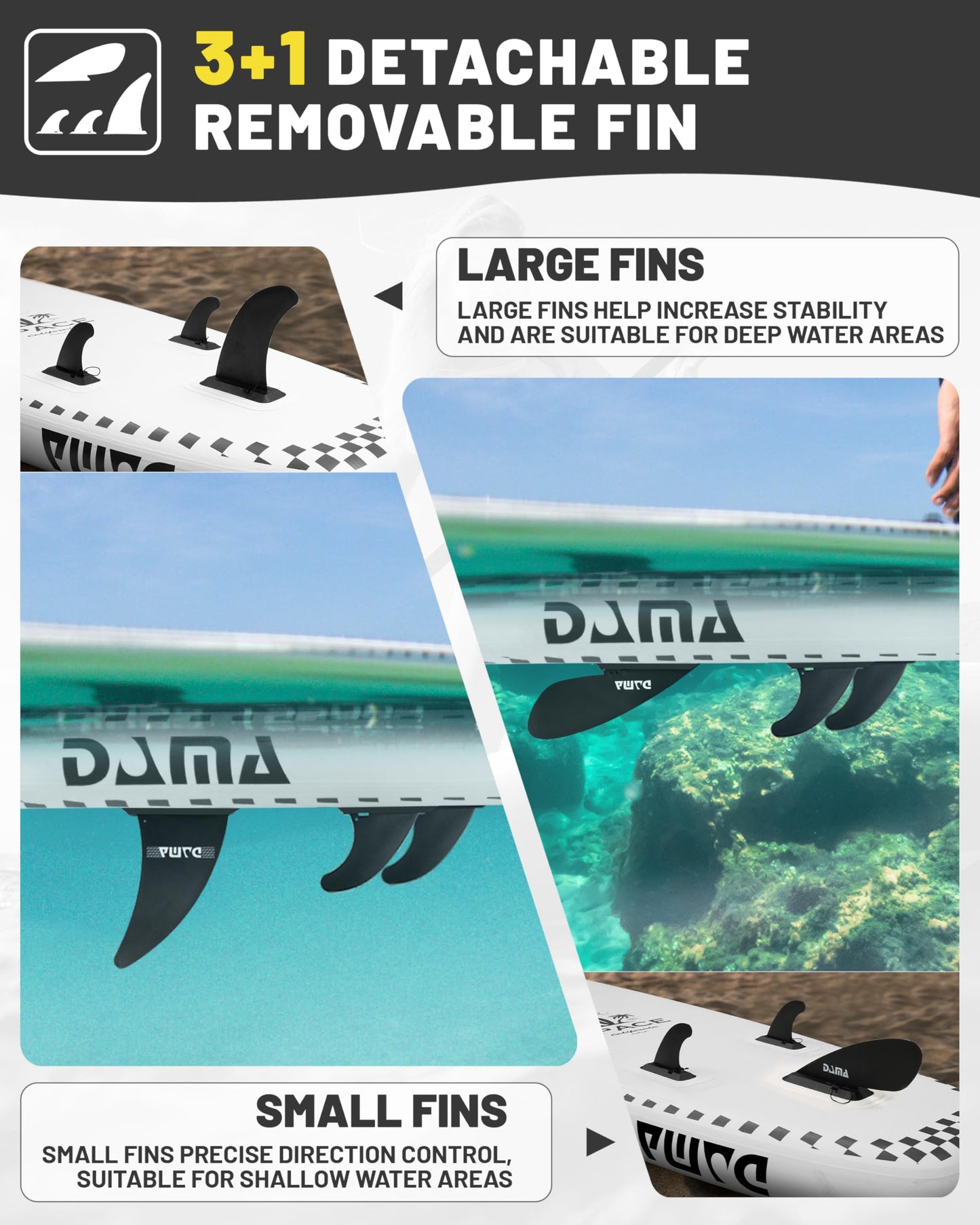 DAMA Hiwave Inflatable Stand Up Paddle Board 11’*34”*6” Sup Board, 350lbs Capicity Adult&Youth Paddle Board, Pet Friendly for Ocean&Lake, w/Double Action Hand Pump Black