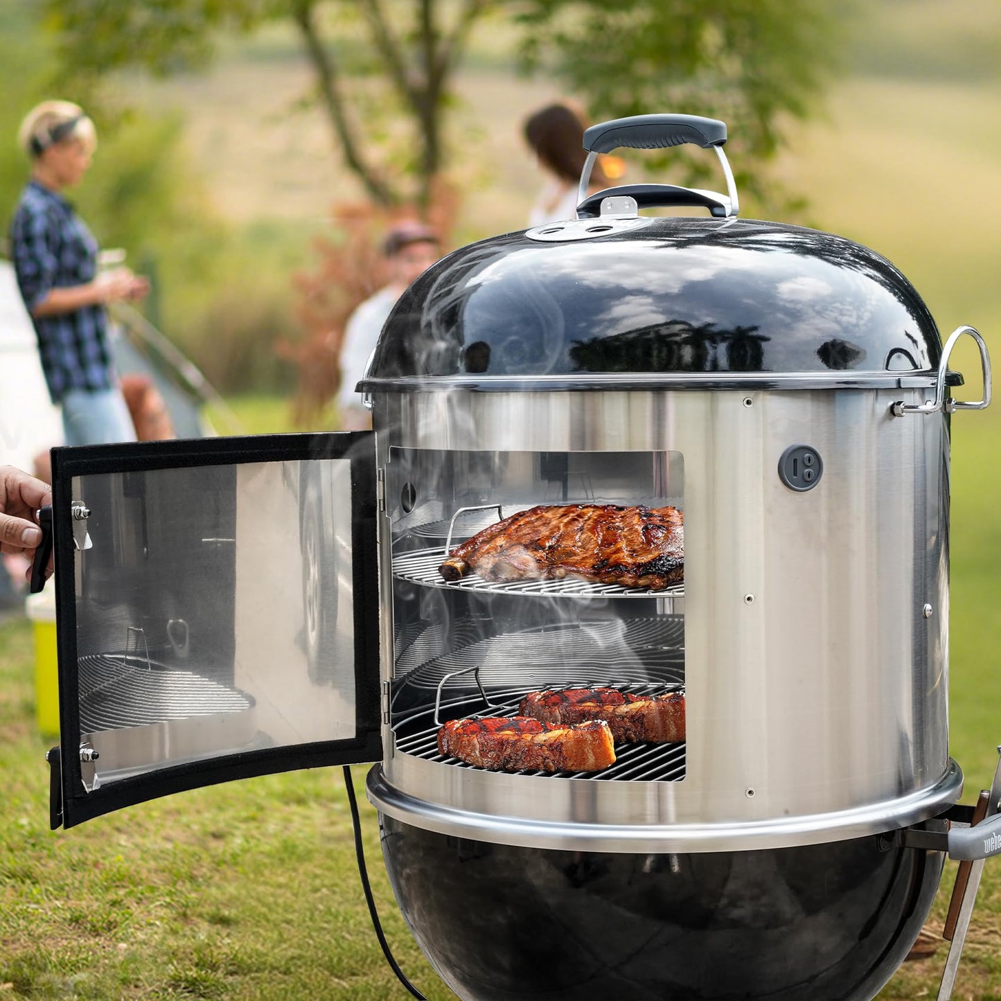 only fire Stainless Steel Grill Cooking Smoking Attachment, Charcoal, Rib Hanging System for Weber 22 inch Kettle Grills - Turns Your Kettle into Smoker