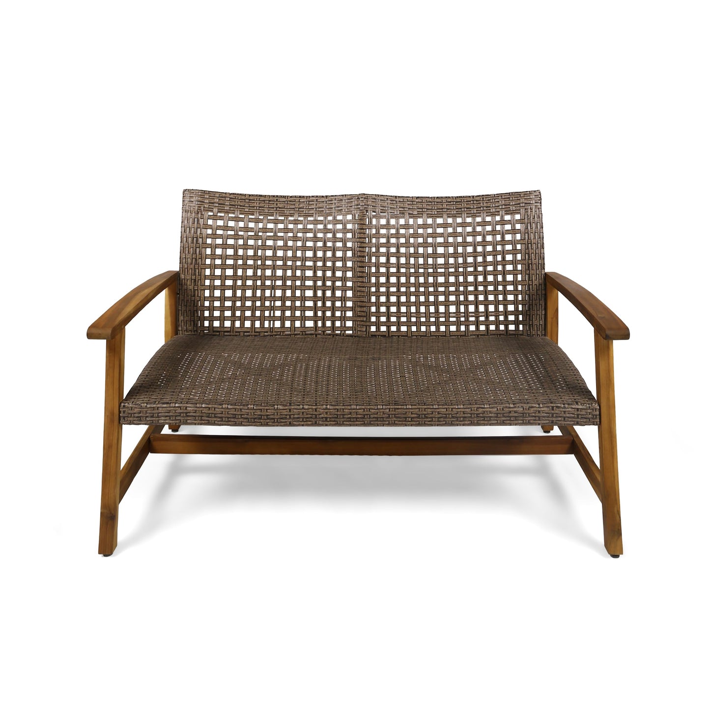 Christopher Knight Home Hamptom Outdoor Acacia Wood and Wicker Conversation Set with Loveseat, Mixed Mocha