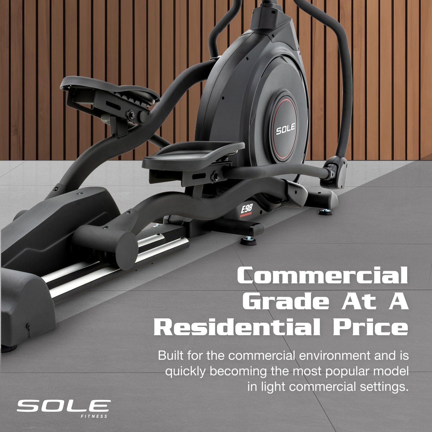 Elliptical Exercise Machine by Sole Fitness, Home Workout Equipment for Cardio, Running, and Walking, 13.3" Touch Screen, 20" Stride Length, Bluetooth, and Heart Rate Monitoring (Sole E98)