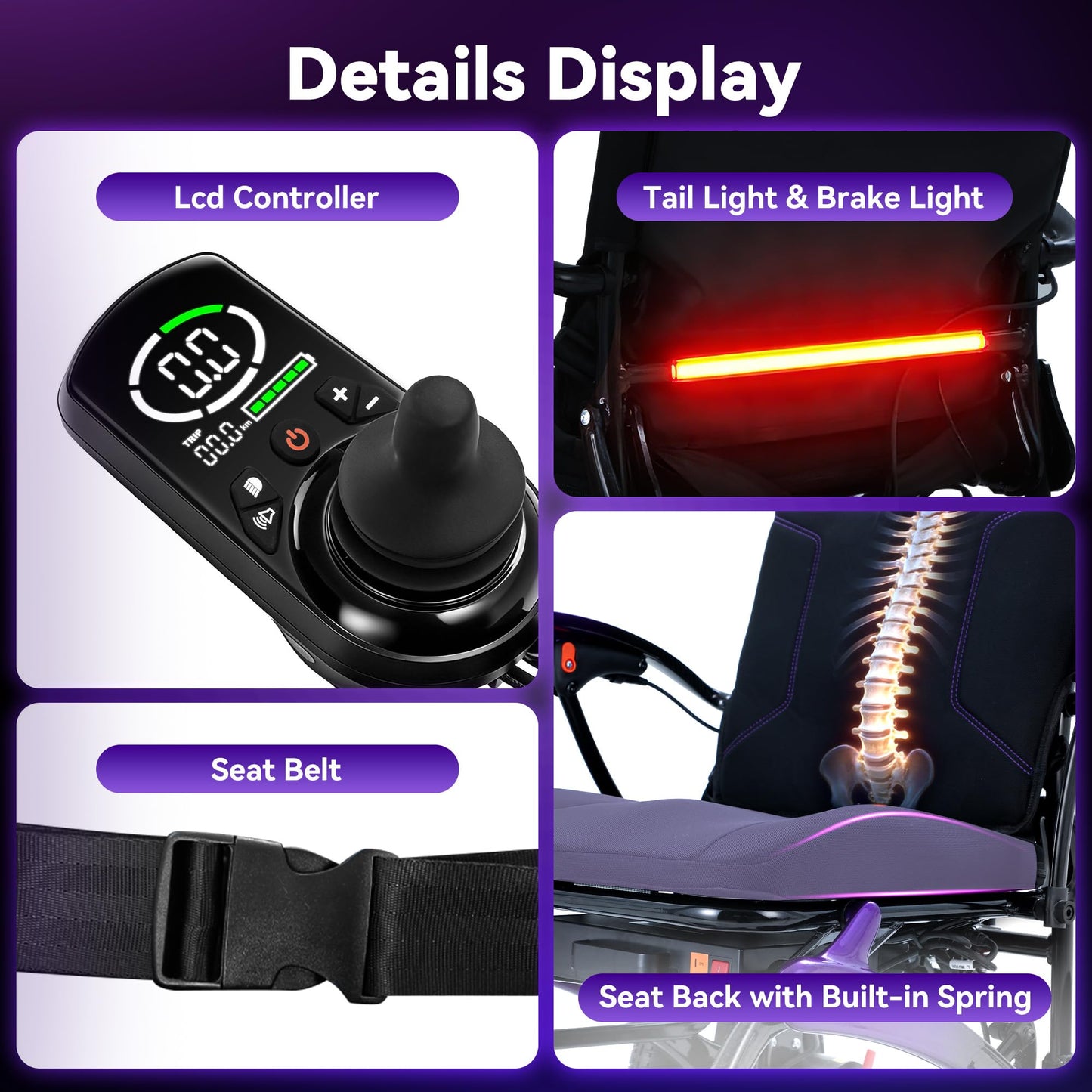 VIPLAND Carbon Fiber Electric Wheelchairs for Adults, Lightweight Foldable Motorized Wheelchair,15 Miles Range, All Terrain Airline Approved, 500W Brushless Motors with Tail Light, Only 44lb, Purple