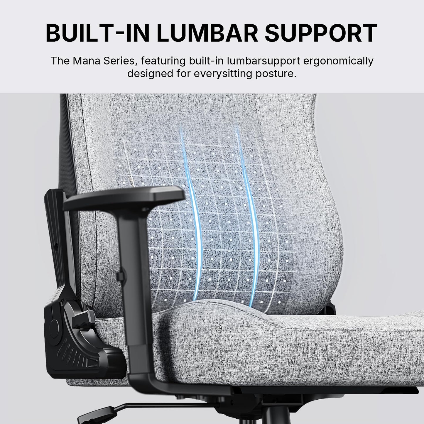 Anda Seat MANA Gaming Chair for Adults - Ergonomic Gray Fabric Game Chairs with Adjustable Armrest, Comfortable Office Chair with Lumbar Support, Heavy Duty Wide Computer Seat for Home & Work