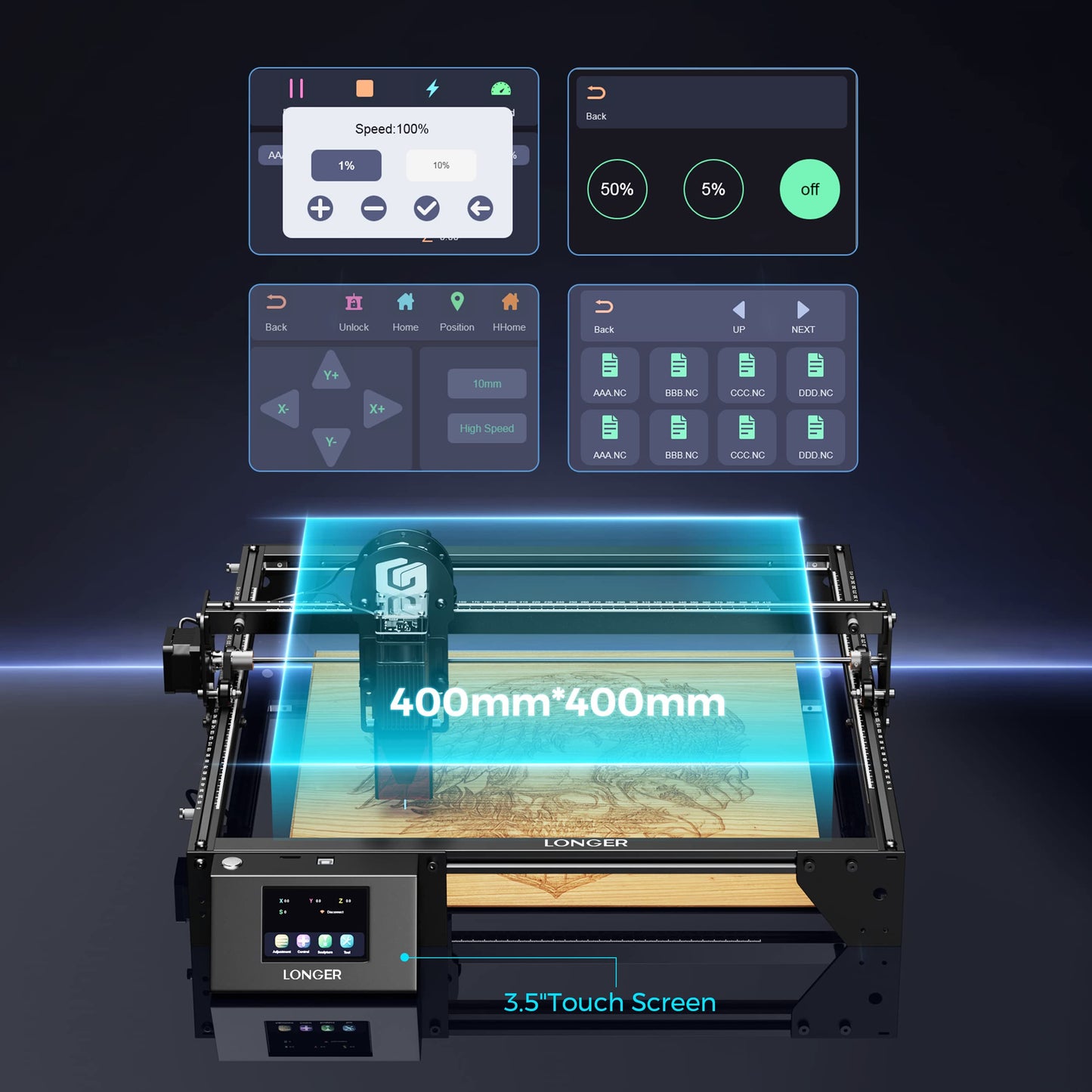 LONGER Laser Engraver Ray5 10W, 60W DIY Cutter and Engraving Machine with 3.5" Touch Screen,0.06mm Laser Spot 10000mm/min, Offline Usage CNC Engravers for Wood Metal Acrylic Glass