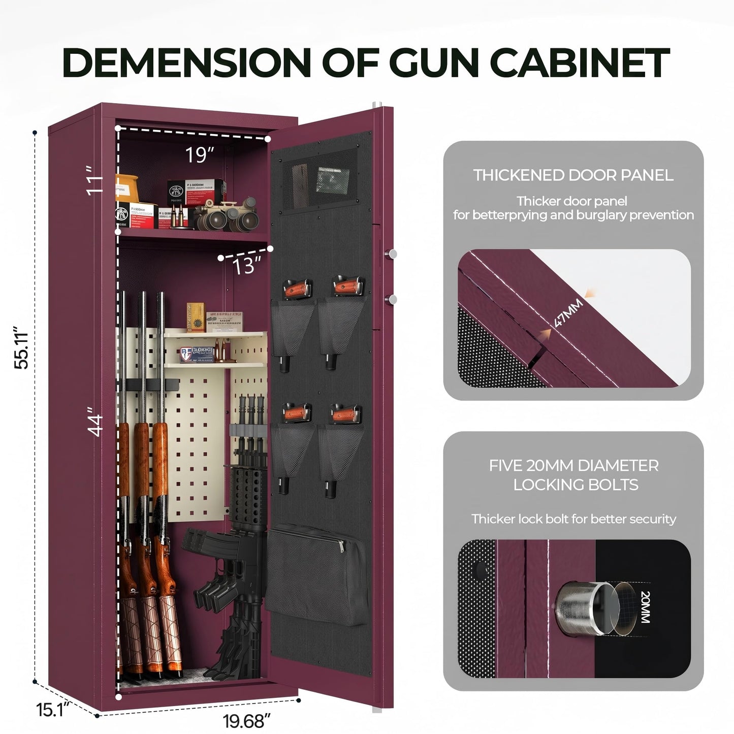 KAER 8-12 Gun Safe with Digital Electronic Keypad and Fingerprint, Heavy-Duty Long Rifle Safe for Rifles and Pistols with Removable Shelves, For Living Room Office Garage Shooting Range