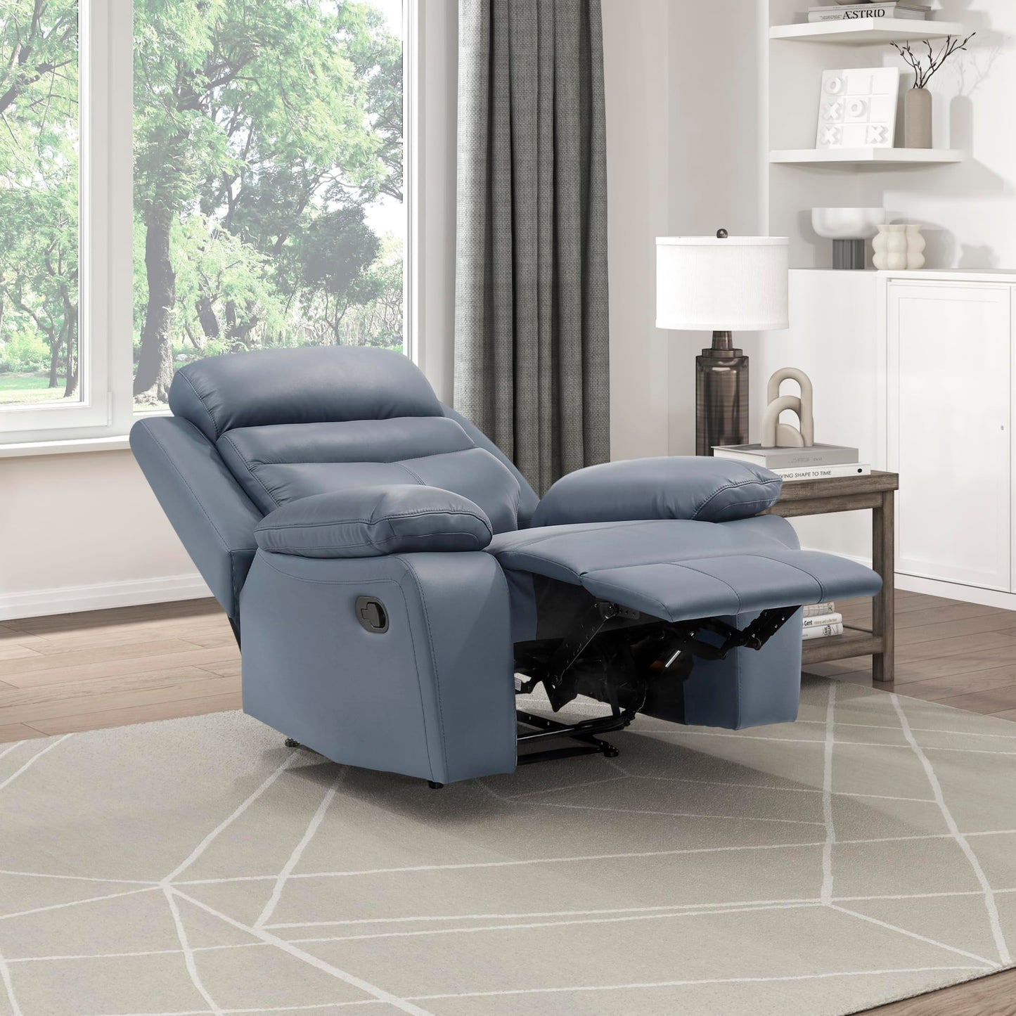 Lexicon 41" W Manual Reclining Chair, Top Grain Leather Match Recliner, Home Theater Seating, Wall Hugger Recliner, Manual Reclining Sofa Chair for Living Room/Office/Apartment, Blue