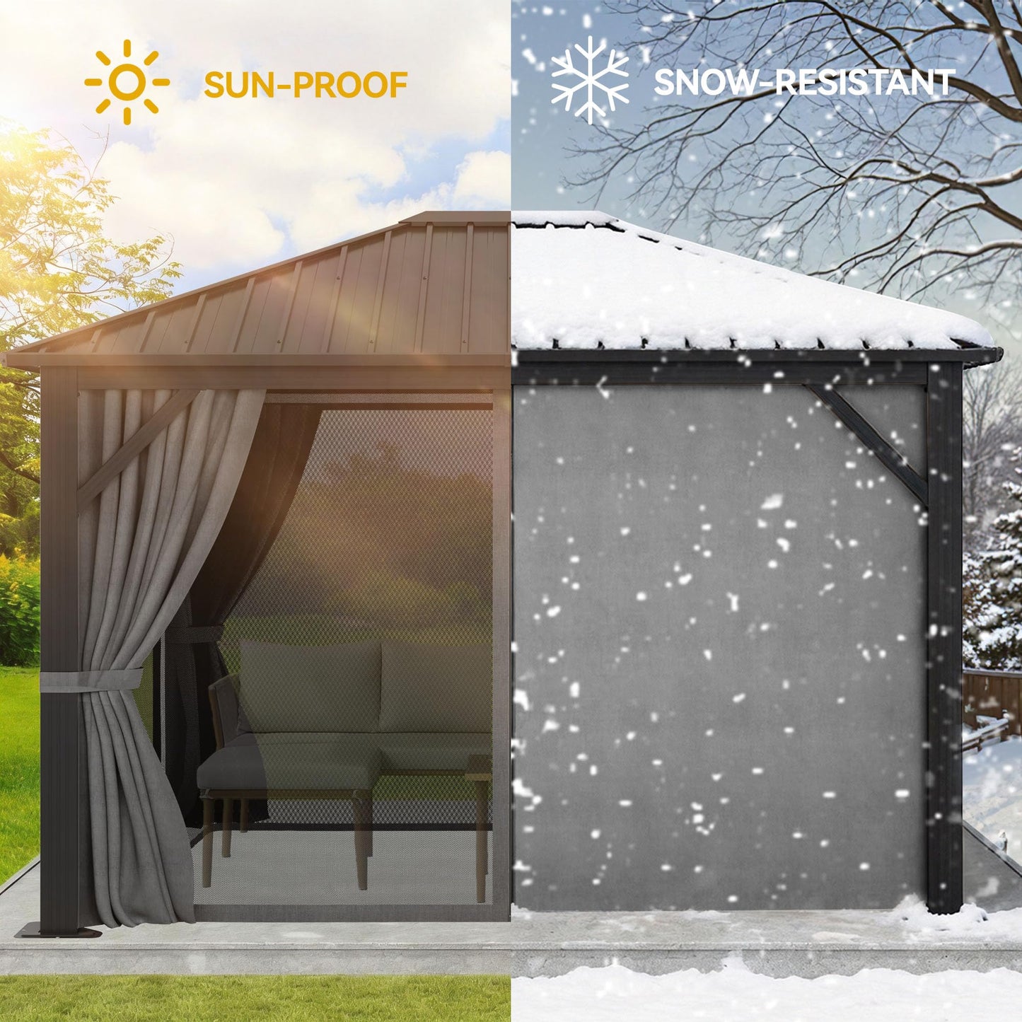 YITAHOME 10X12FT Single Hardtop Metal Gazebo Top Outdoor Patio Canopy Galvanized Iron Aluminum Column Garden Tent Curtains Netting for Backyards Decks Lawns,Gray