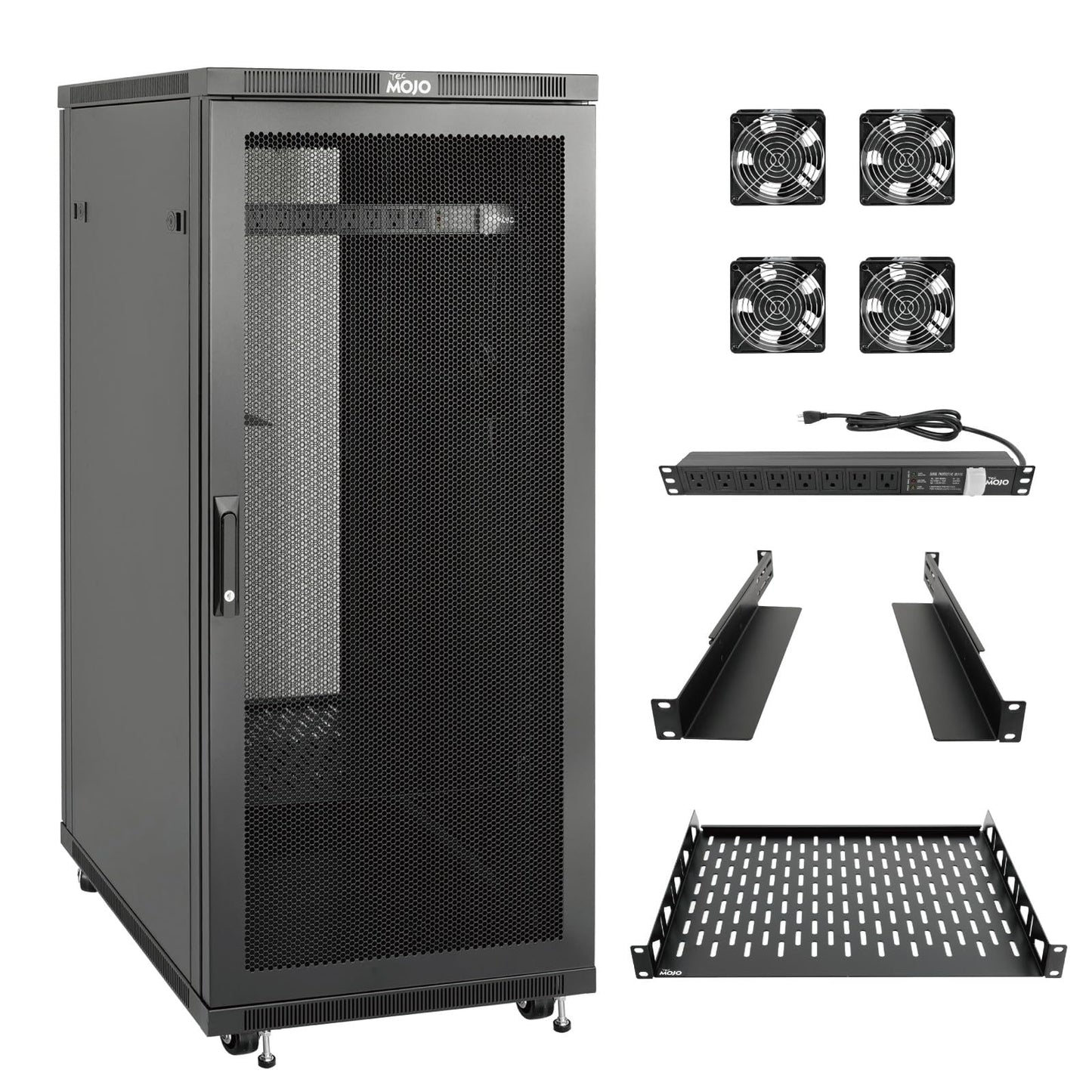 Tecmojo Network Rack Cabinet,27U Server Rack,31.5 Inch Depth,Hold Up to 1800Lbs,Lockable Cabinet with Casters and Complete Accessories,Mesh Door,for Home,Office,Small Business (27U 23.6" w*31.5" d)