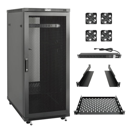 Tecmojo Network Rack Cabinet,27U Server Rack,31.5 Inch Depth,Hold Up to 1800Lbs,Lockable Cabinet with Casters and Complete Accessories,Mesh Door,for Home,Office,Small Business (27U 23.6" w*31.5" d)