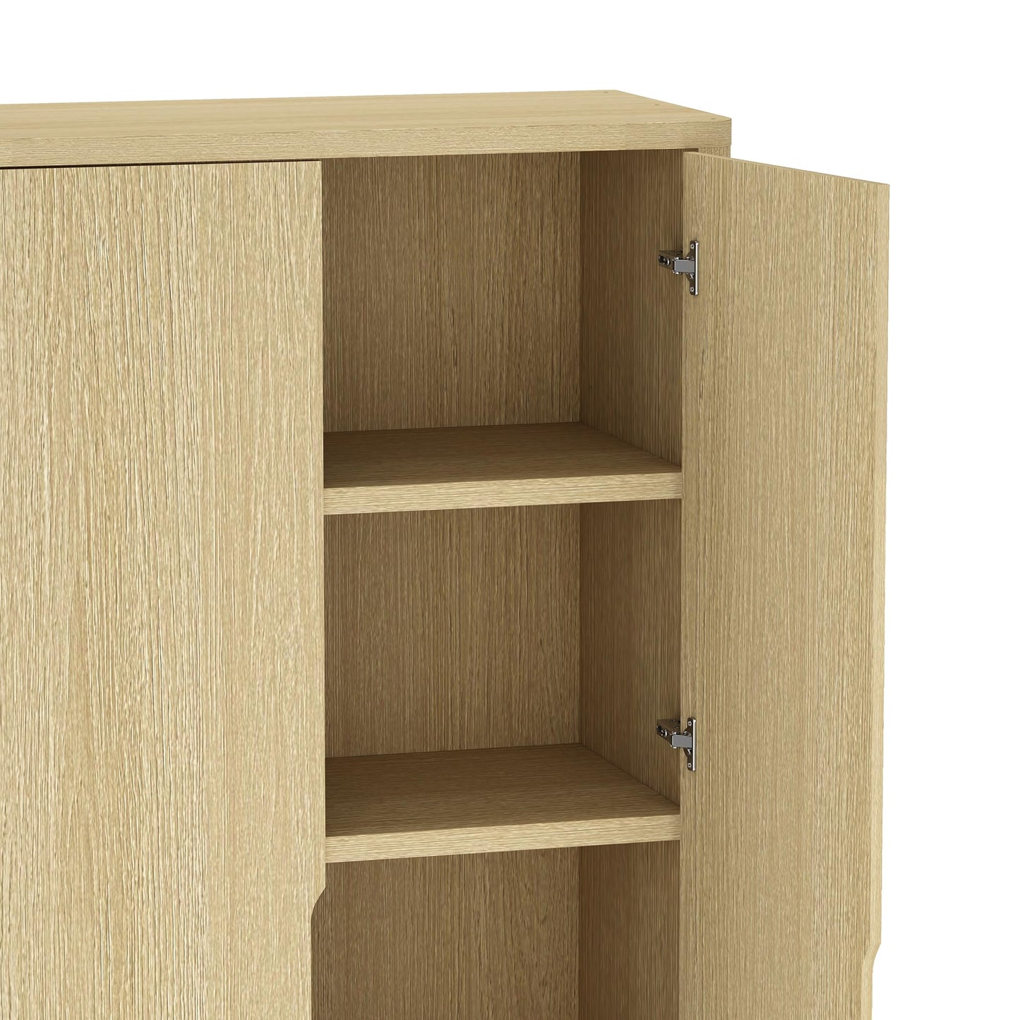 Manhattan Comfort Rivington Bookshelf 79 in Tall 5-Tier Bookcase with Soft Close Doors, Modern Storage Cabinet, Handle-Free, Round Corner Design for Living Room, Bedroom, or Home Office in Natural Oak