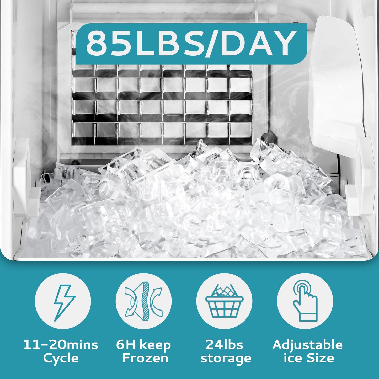 Commercial Ice Maker Machine 85Lbs/Day, 24Lbs Storage, Built-in Undercounter Ice Maker with Auto-Cleaning & Timer, Freestanding Stainless Steel Ice Machine, Ideal for Home Office Restaurant Bar
