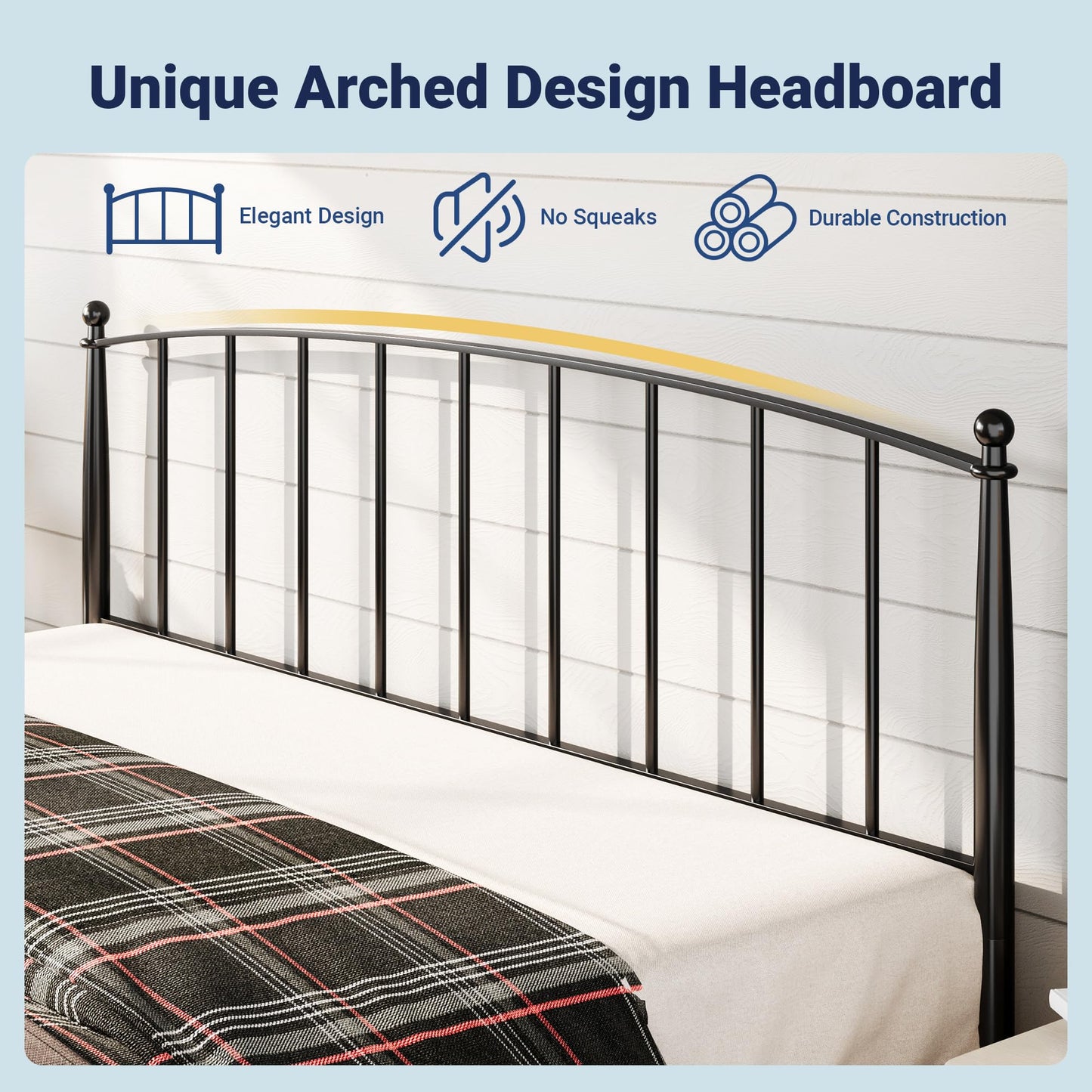 Allewie King Bed Frame, Metal Platform Bed Frame with Arched Headboard & Footboard, Mid-Century Modern Style, Under Bed Storage, No Box Spring Needed, Easy Assembly, Black