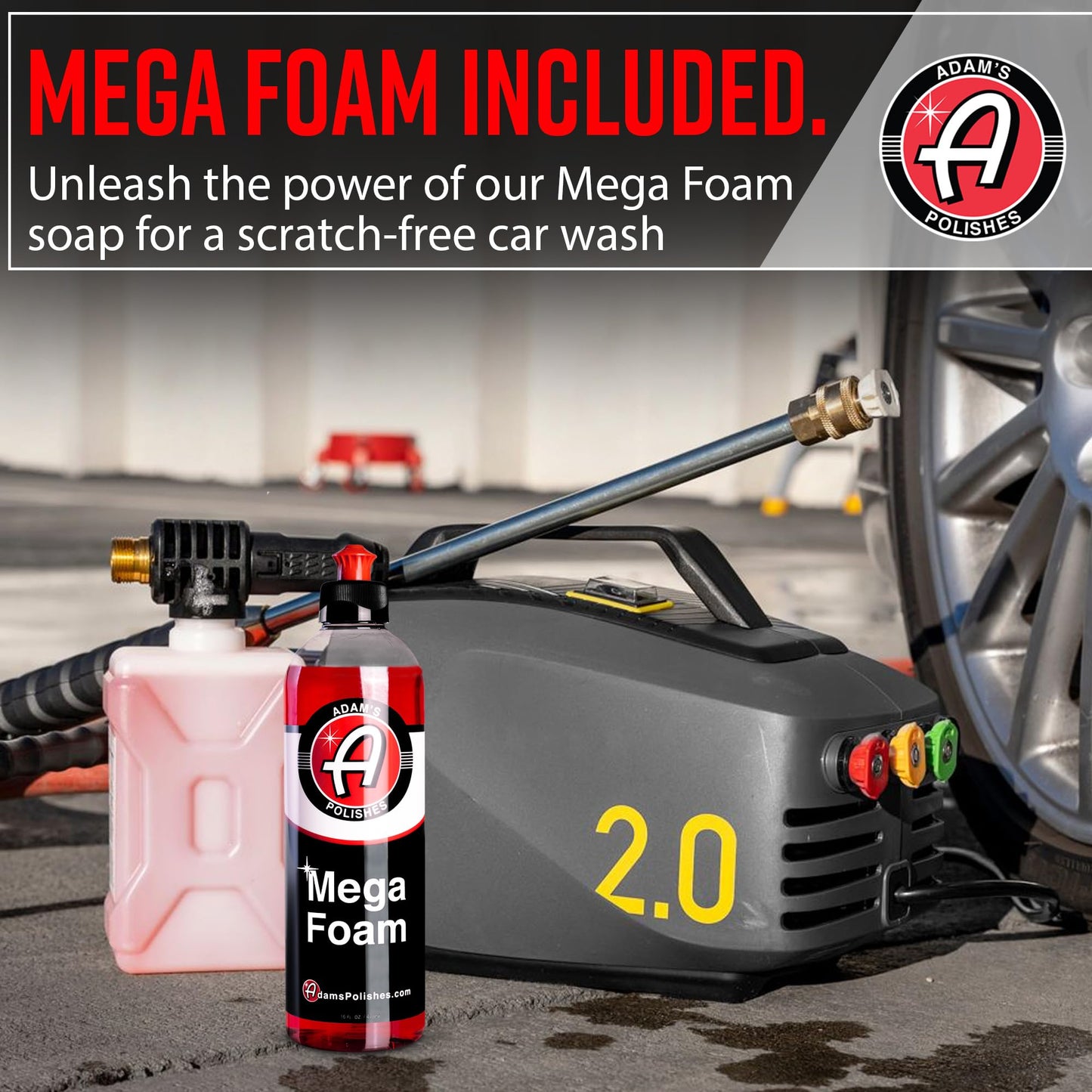 Adam's Polishes Active Pressure Washer 2.0 & Mega Foam Car Soap (5 Item) Powerful, Lightweight, Portable Electric Pressure Washer Sprayer | 1800 PSI, 2.0 GPM | for Car Home Auto Patio RV Motorcycle