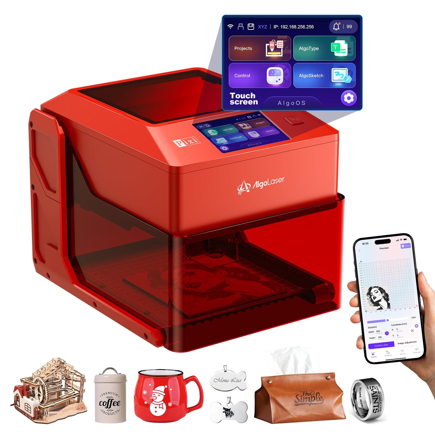 AlgoLaser 3W Smart Laser Engraver Machine, Class 1 Portable Laser Engraving Machine with Built-in AlgoOS System, No PC Needed, Laser Engraving for Wood, Acrylic, Leather.