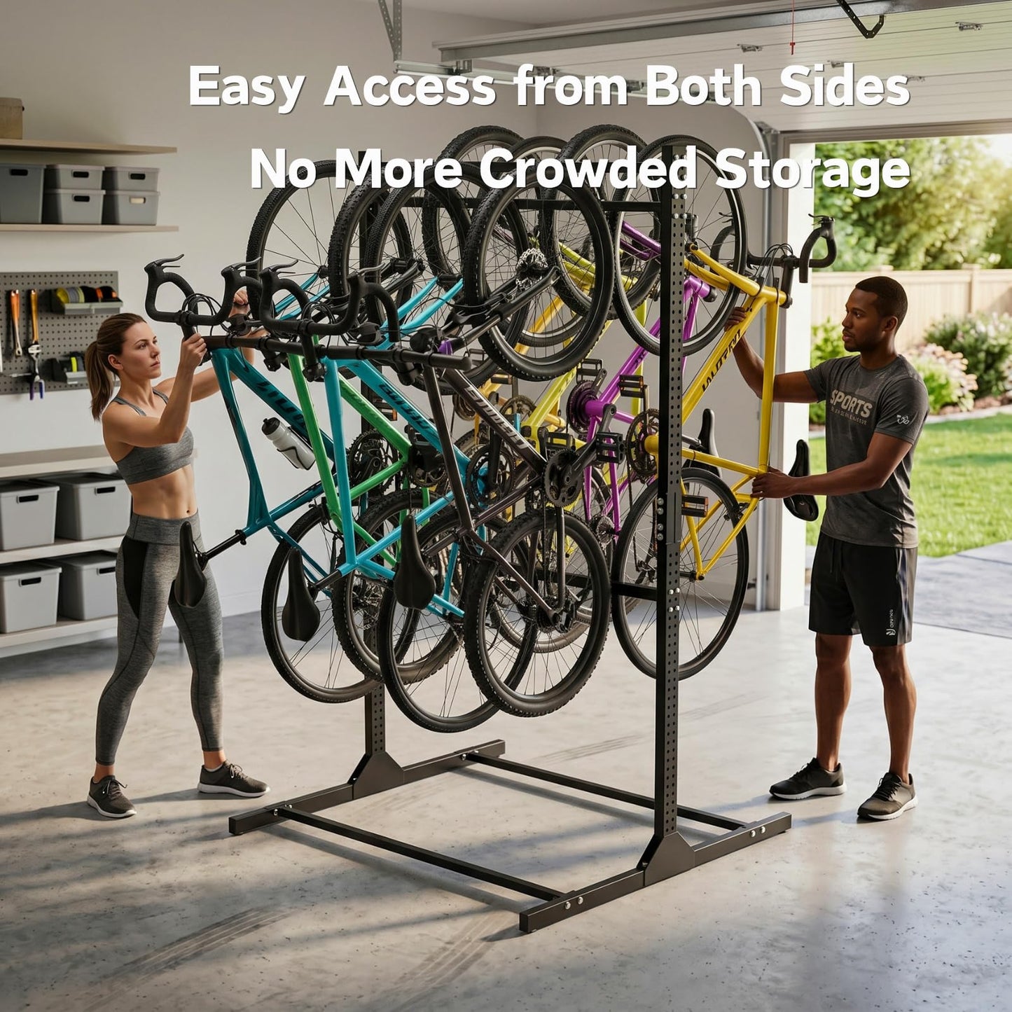 KAXIWEI Vertical Bike Rack for Garage | Heavy-Duty Freestanding Storage System Holds 8 Bikes - Ideal for Road, Mountain, Hybrid, and Kids Bikes | Supports Up to 300 lbs