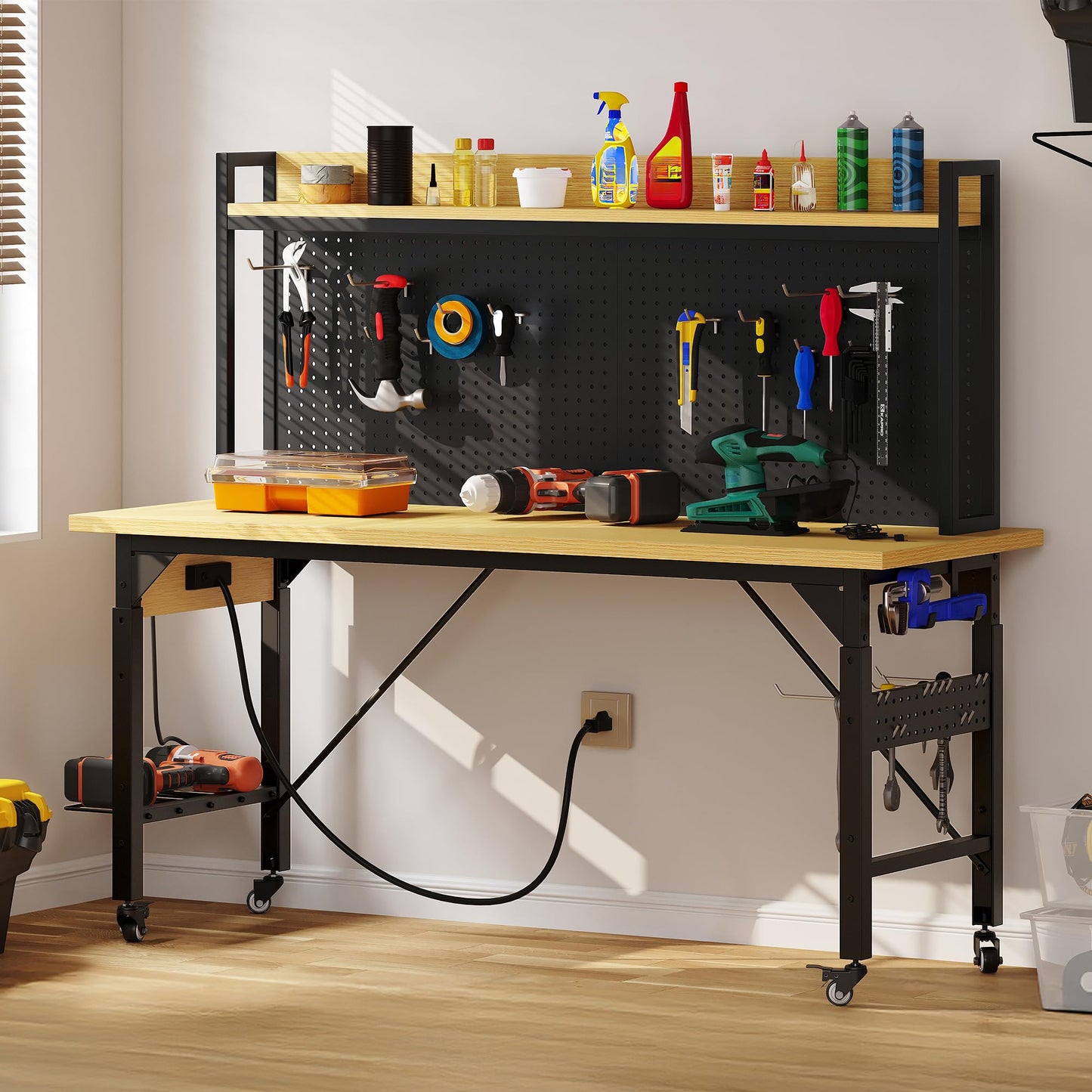 YITAHOME 60in Adjustable Workbench with Pegboard & Wheels 1600lb Load