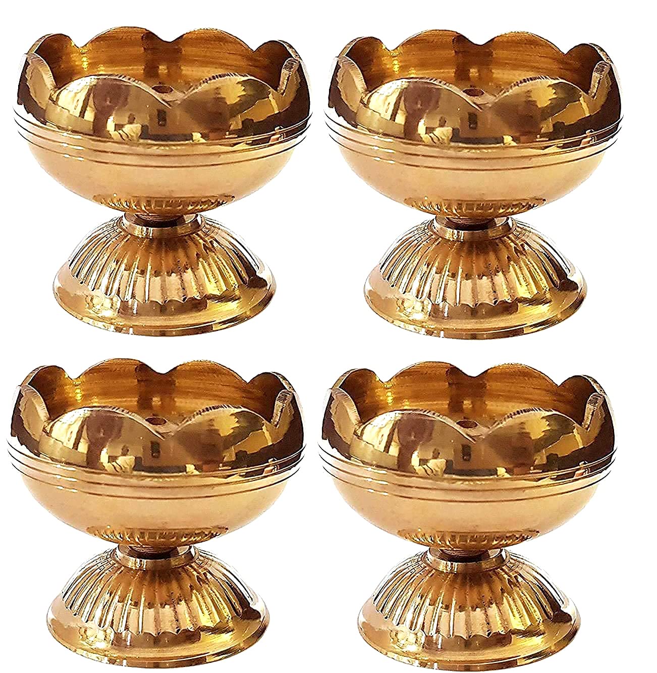 CRAFTSMAN Brass Tomato Nanda Diya - Pack of 4, Golden Traditional Oil Lamp for Pooja, Aarti & Home Decoration