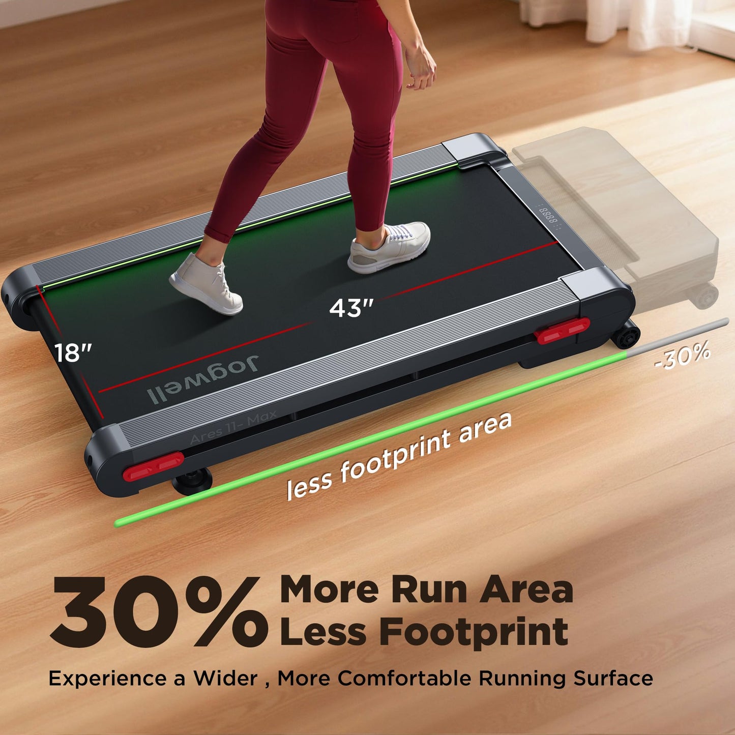 Jogwell Walking Pad Treadmill with 12%/20% Auto Incline, 3.5HP Brushless Ultra-Quiet, Under Desk Treadmill for Home Office, 400 LBS Capacity, 30% Wider Deck, Vertical Storage, Ares 11 Max Black