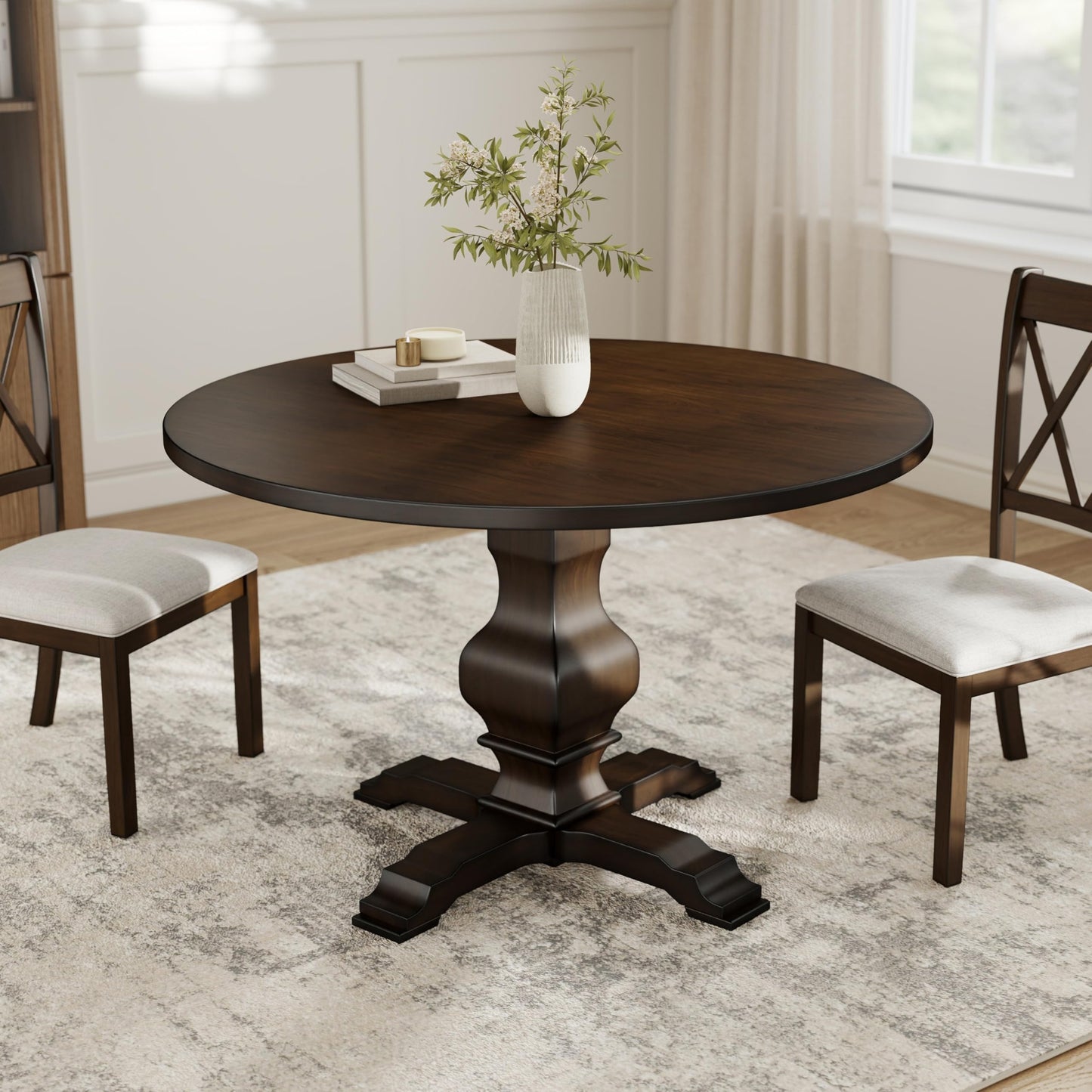 Roundhill Furniture Havre Pedestal Base Round Dining Table, Espresso