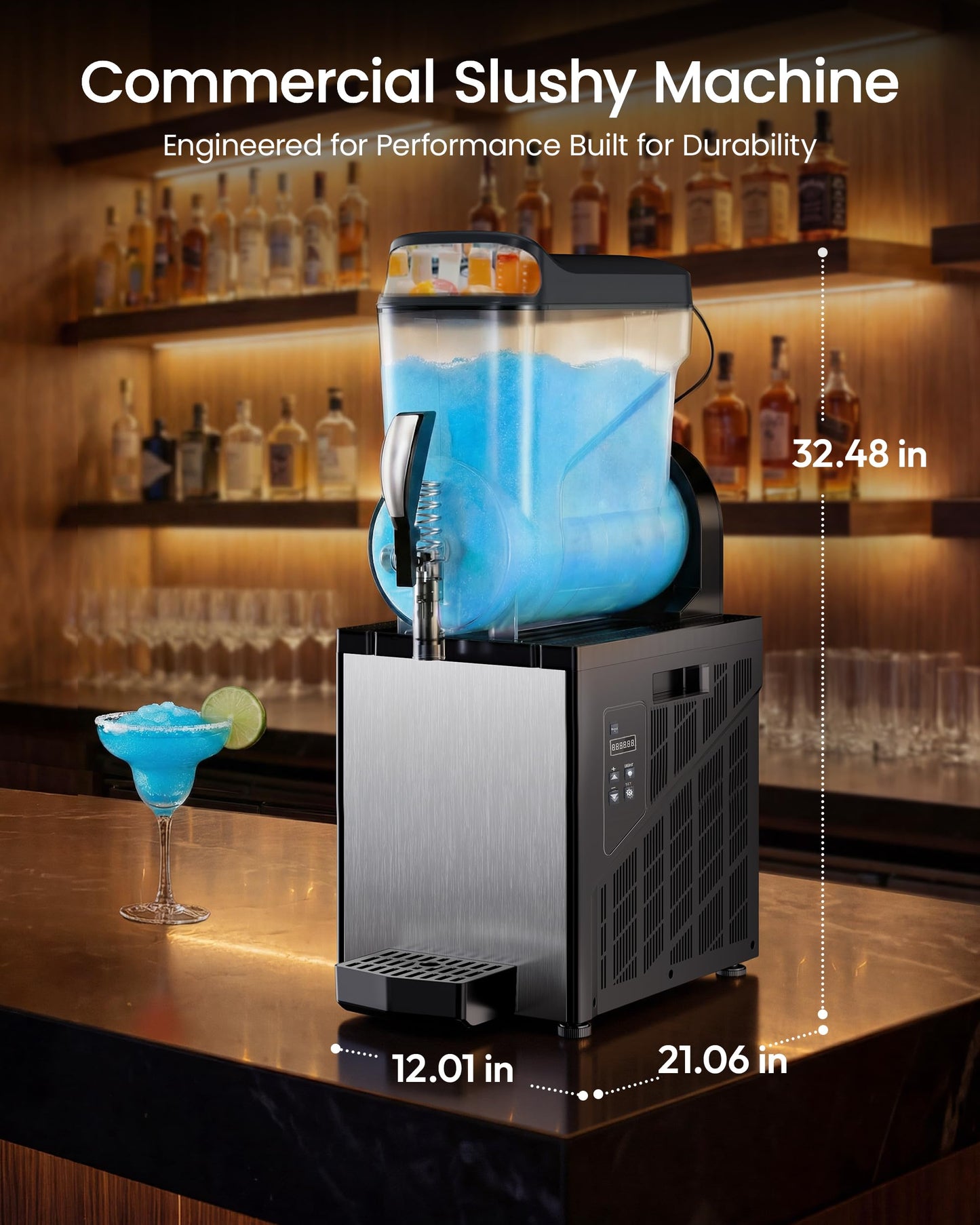 ICEVIVAL Commercial Slush Machine, 15L Single Tank Commercial Margarita Machine, No ice needed, 70 Cups Stainless Steel Frozen Drink Machine, Slushy Machine for Home Party Restaurants Cafe Bars