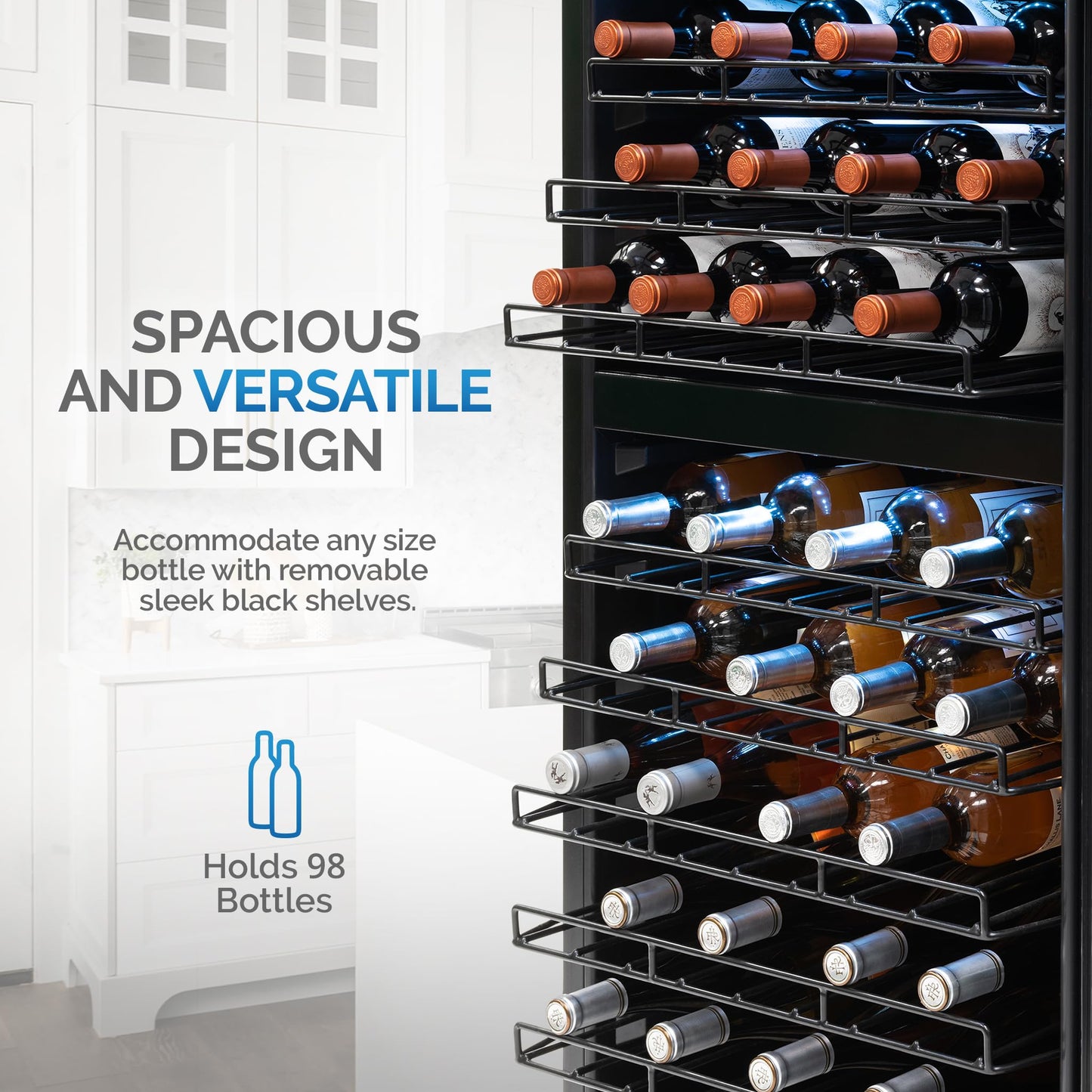 NewAir 24" Dual Zone Wine Fridge for 98 Bottles | Built-In or Freestanding Wine Cooler Refrigerator with Glass Door | Ultra-Quiet Inverter Compressor & Adjustable Racks | Stainless Steel