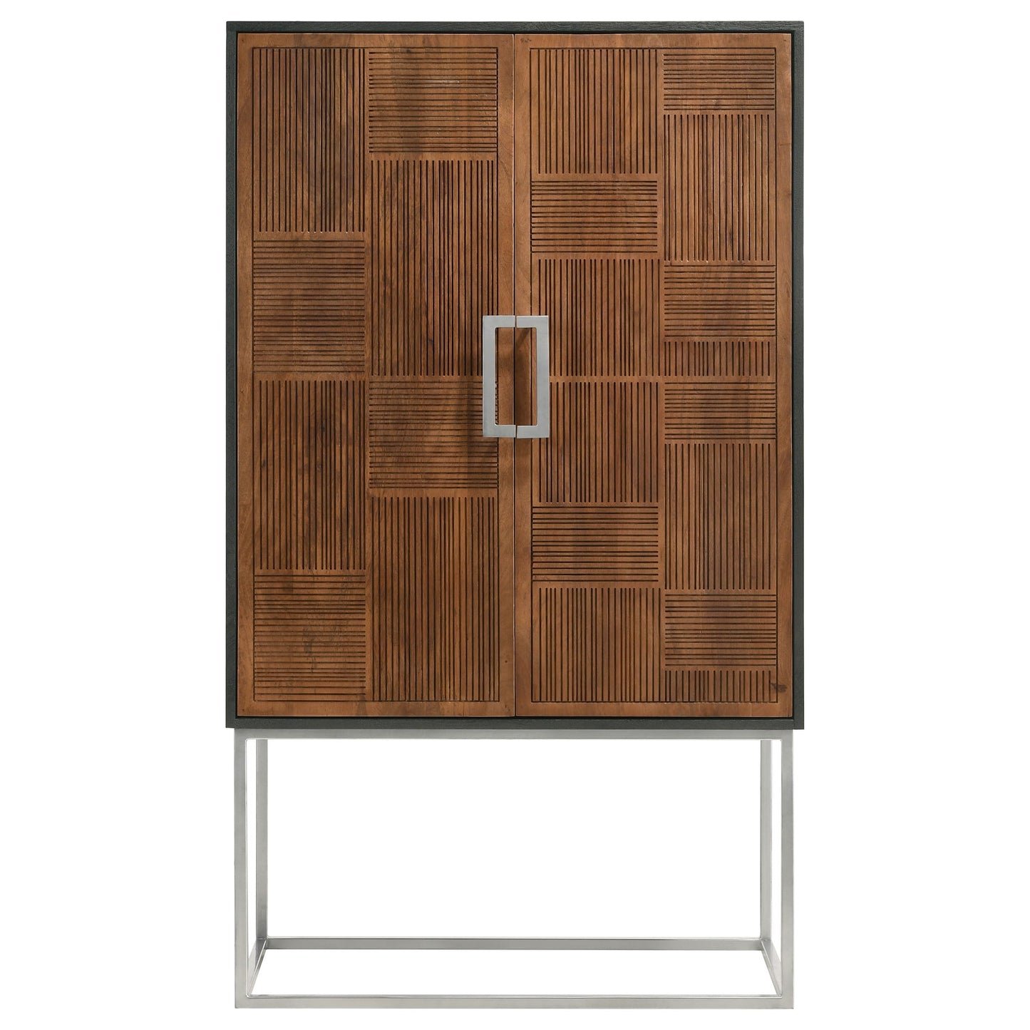 Coaster Home Furnishings - Borman - Wood and Metal - 2-Door Home Bar Cabinet with Wine Bottle Storage, Drawer, and Fixed Shelves - Dining Room & Living Room - 36-Inch - Walnut and Black - 950318