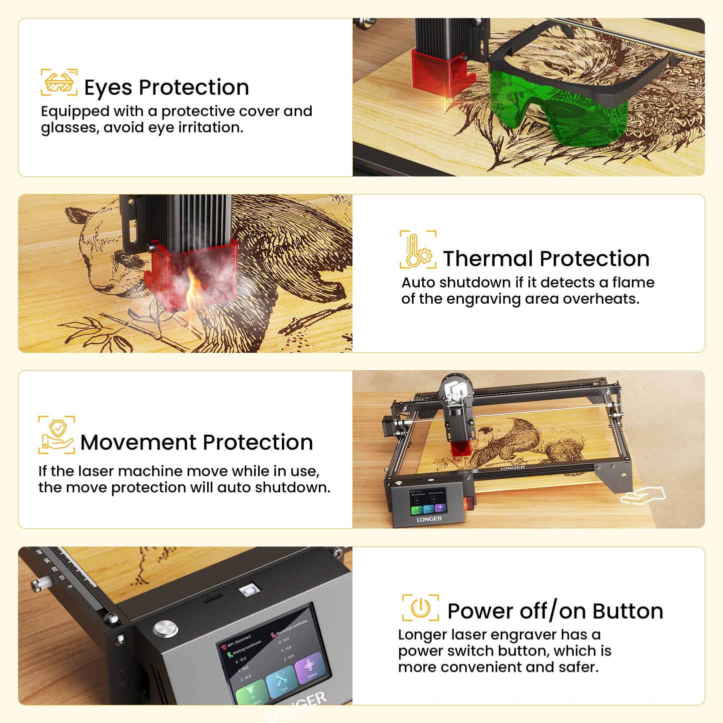 LONGER Ray5 5W Laser Engraver, High-Speed DIY Laser Engraver with 3.5" Touch Screen, Offline Use, 400×400mm Area, CNC Laser Engraving Machine for Wood, Metal, Acrylic & Glass